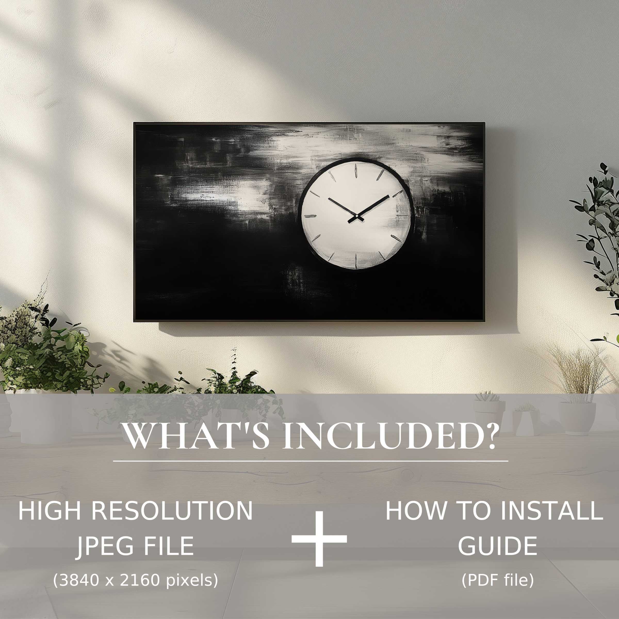 Elegant black and white digital TV art download enhances modern living spaces with easy high-res use and installation guide
