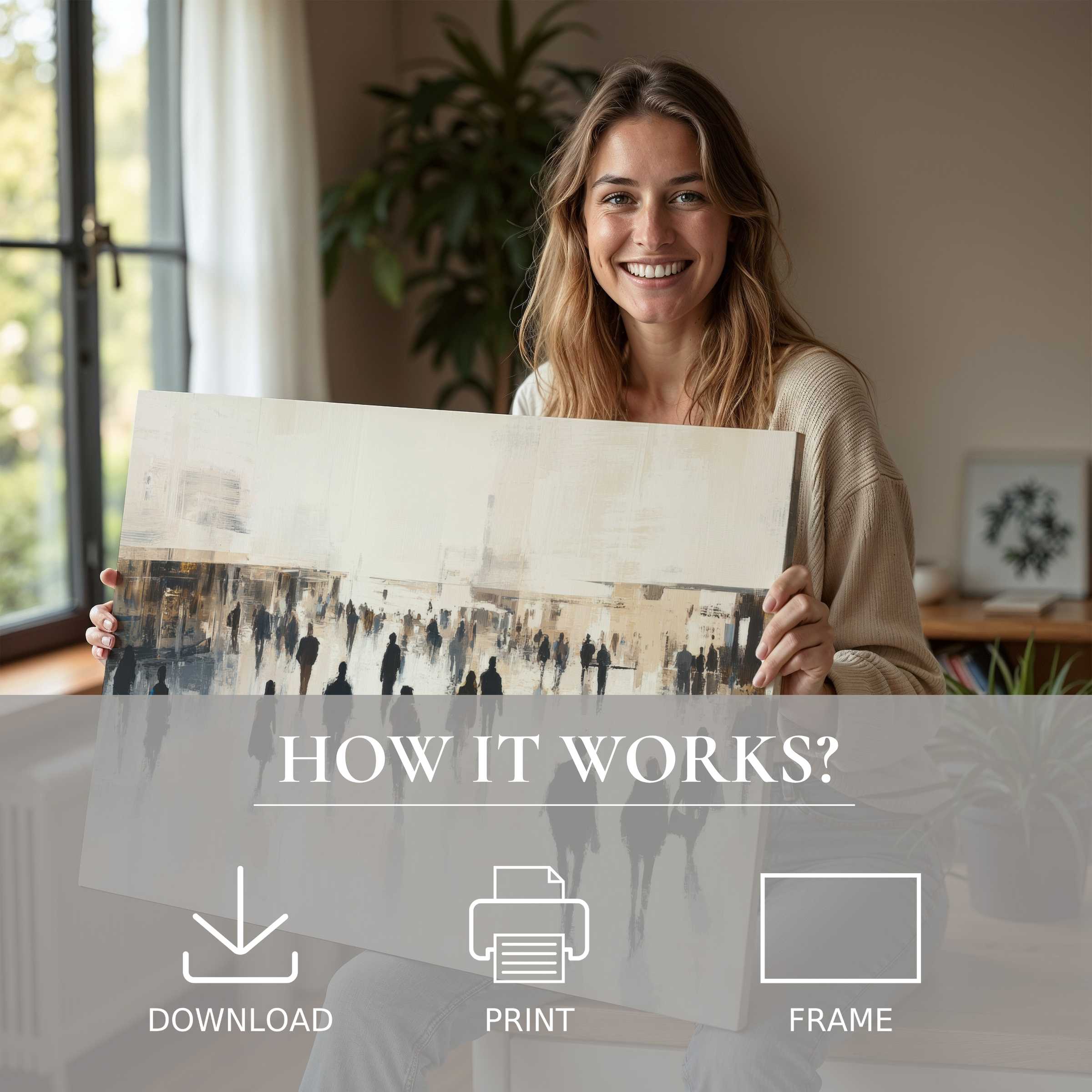 A serene moment of connection and joy with urban digital art print, elevating modern living through effortless style