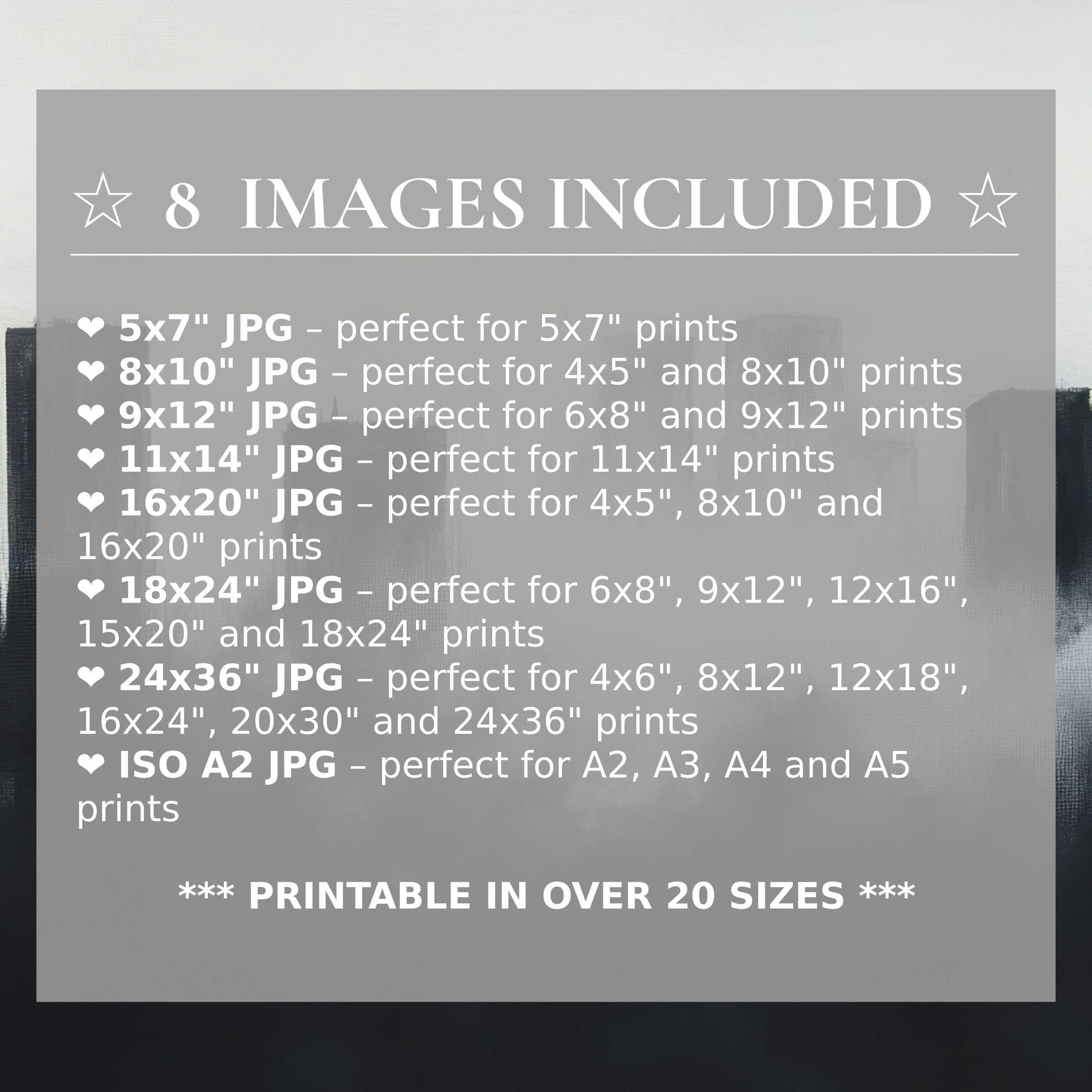 Modern digital print radiates serene greys and soft blacks, elevating contemporary interiors with style and flexibility Includes 8 high-quality sizes in one download for trusted, versatile decor
