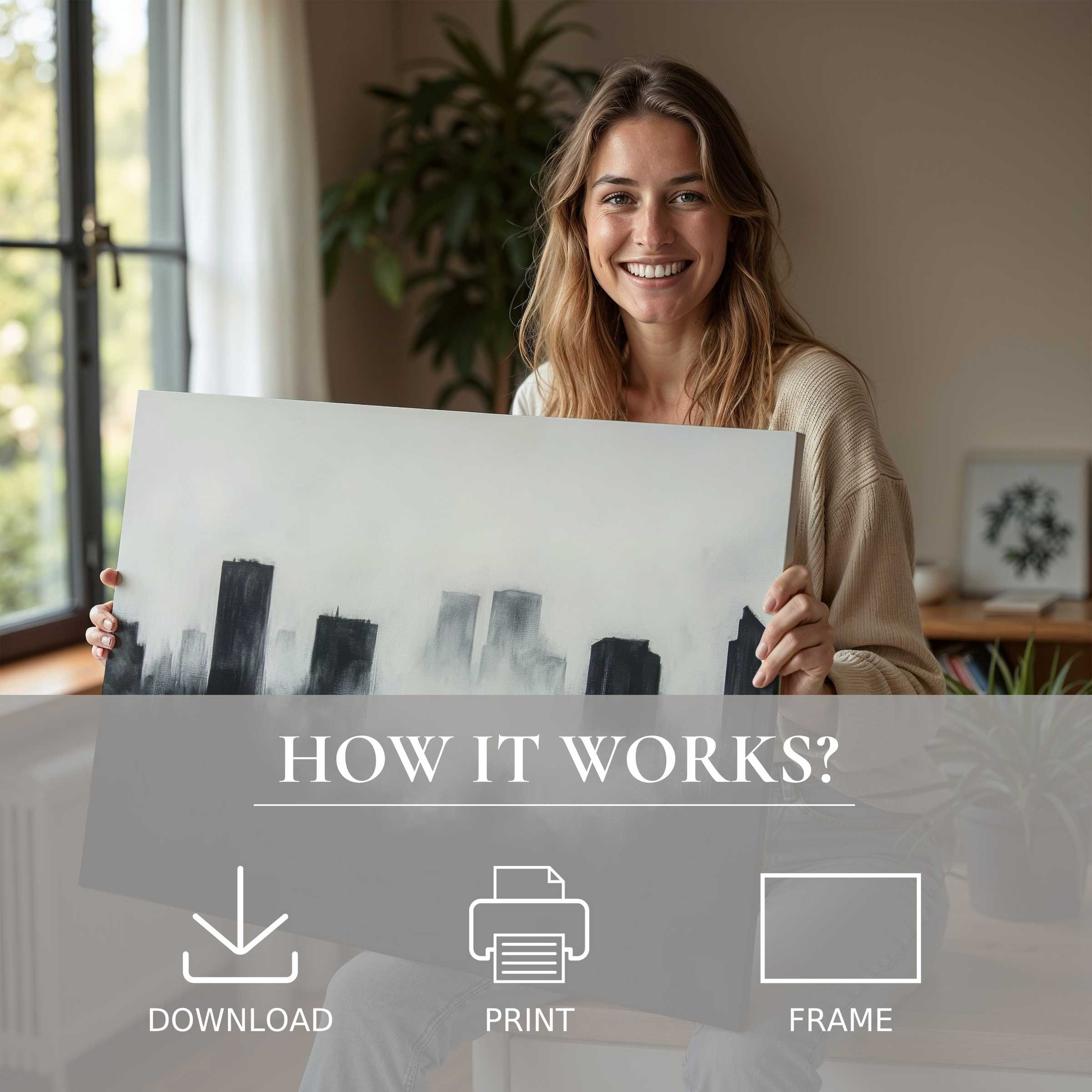 Bright moment of connection as a modern digital art print brings serene urban elegance to stylish home living