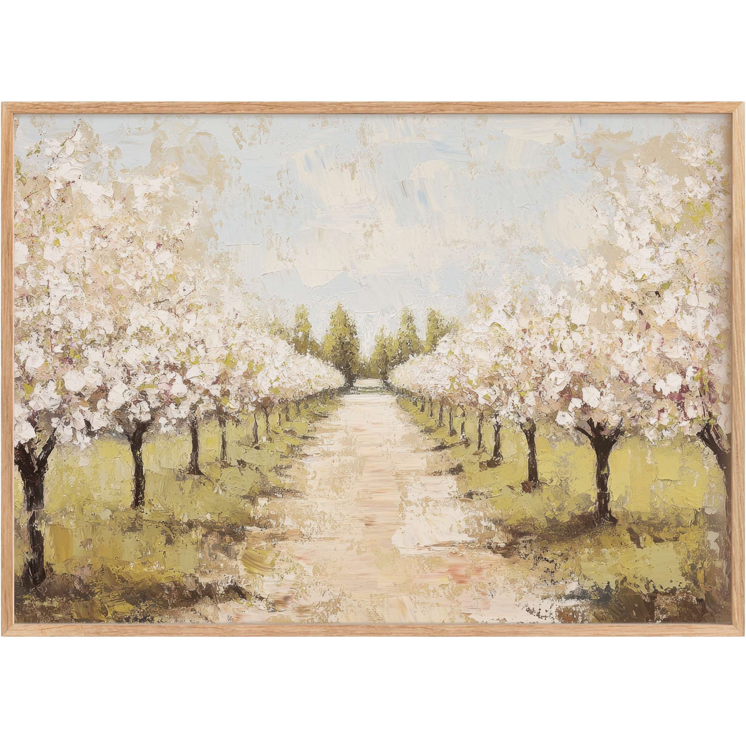 Serene tree printable wall art with soft blush blooms and muted greens evokes tranquil elegance for refined living spaces