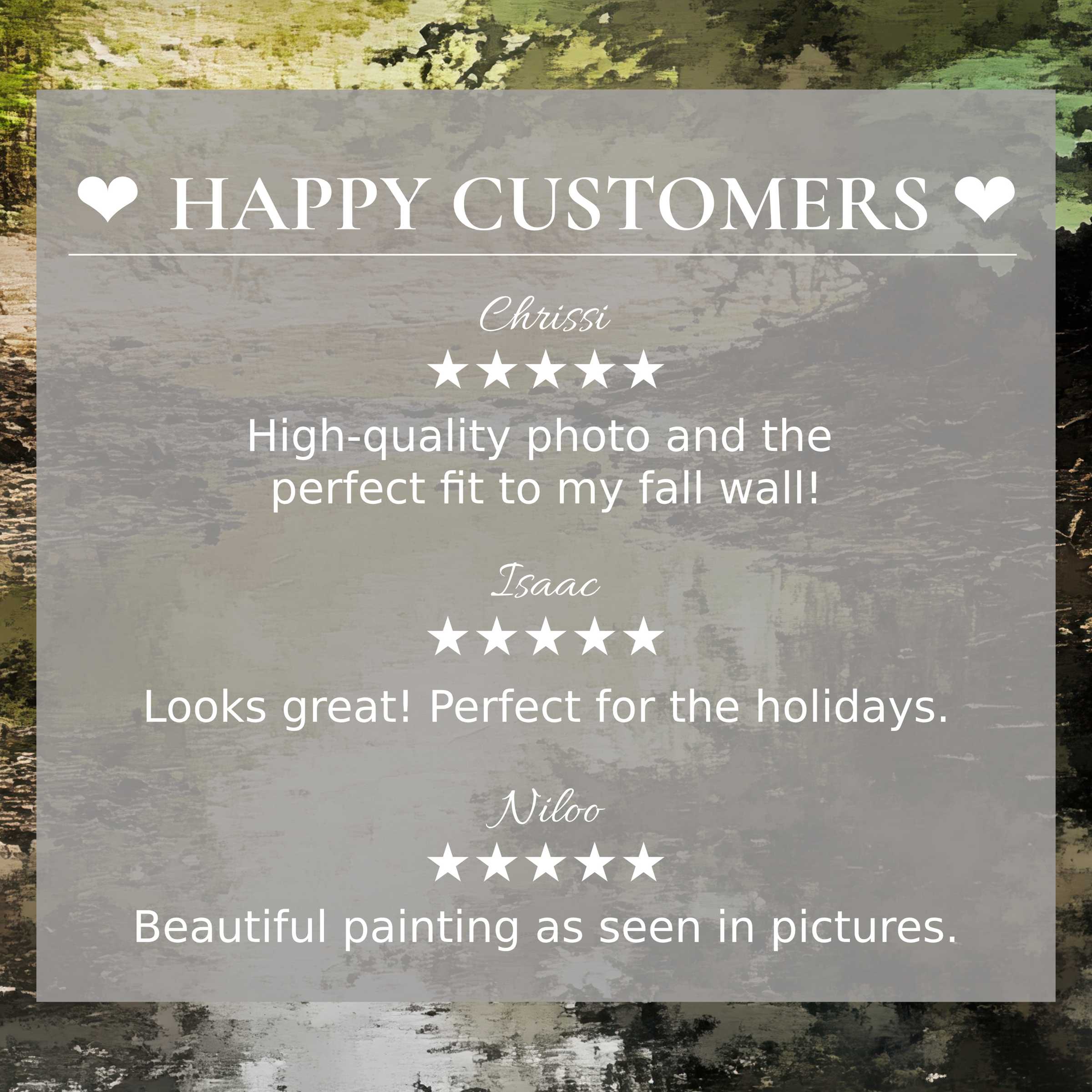 Vintage art for Frame TV with abstract green and yellow hues; happy customer reviews build trust and highlight elegance