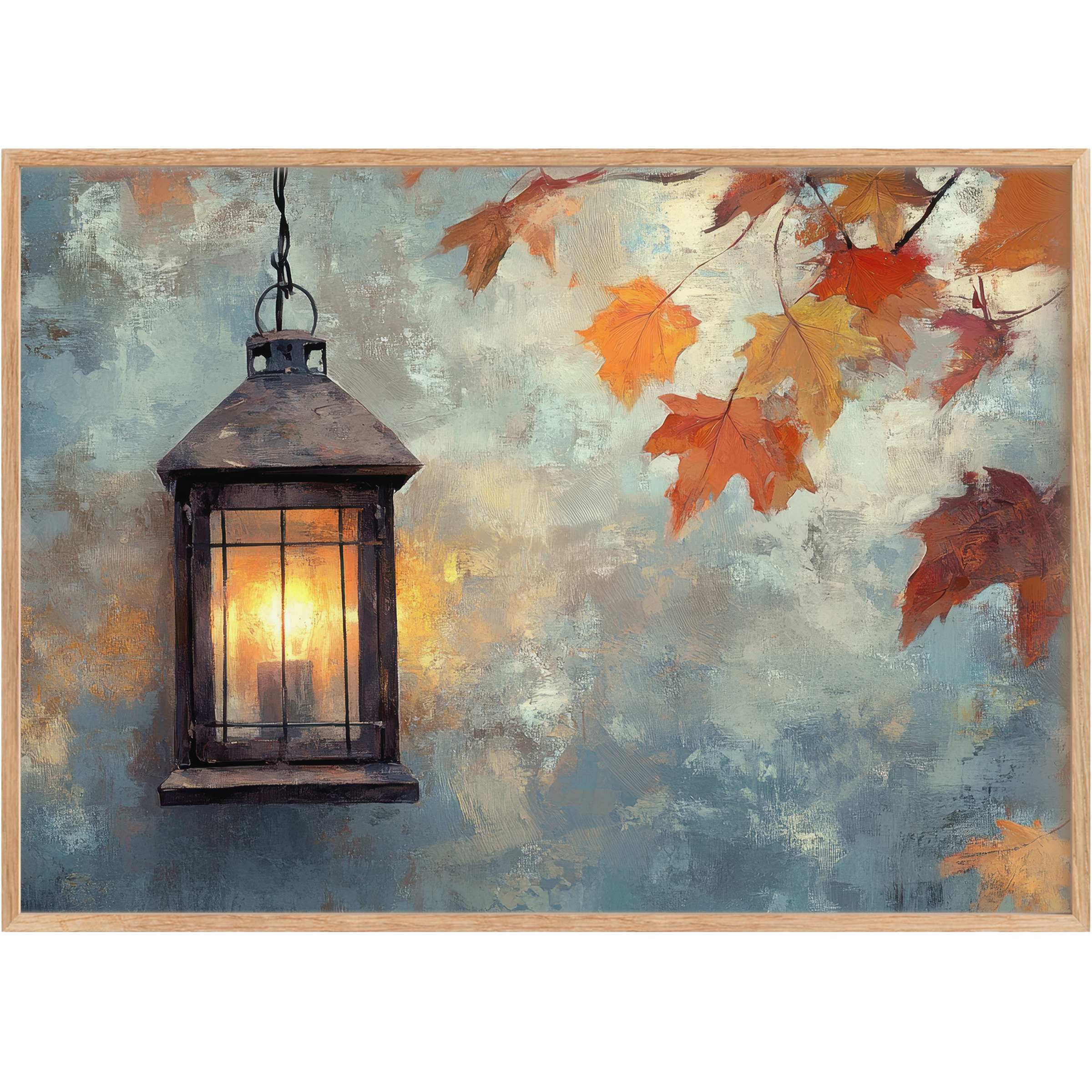 Rustic charm glows in this farmhouse printable wall art, where amber light and autumn leaves evoke a warm, serene ambiance