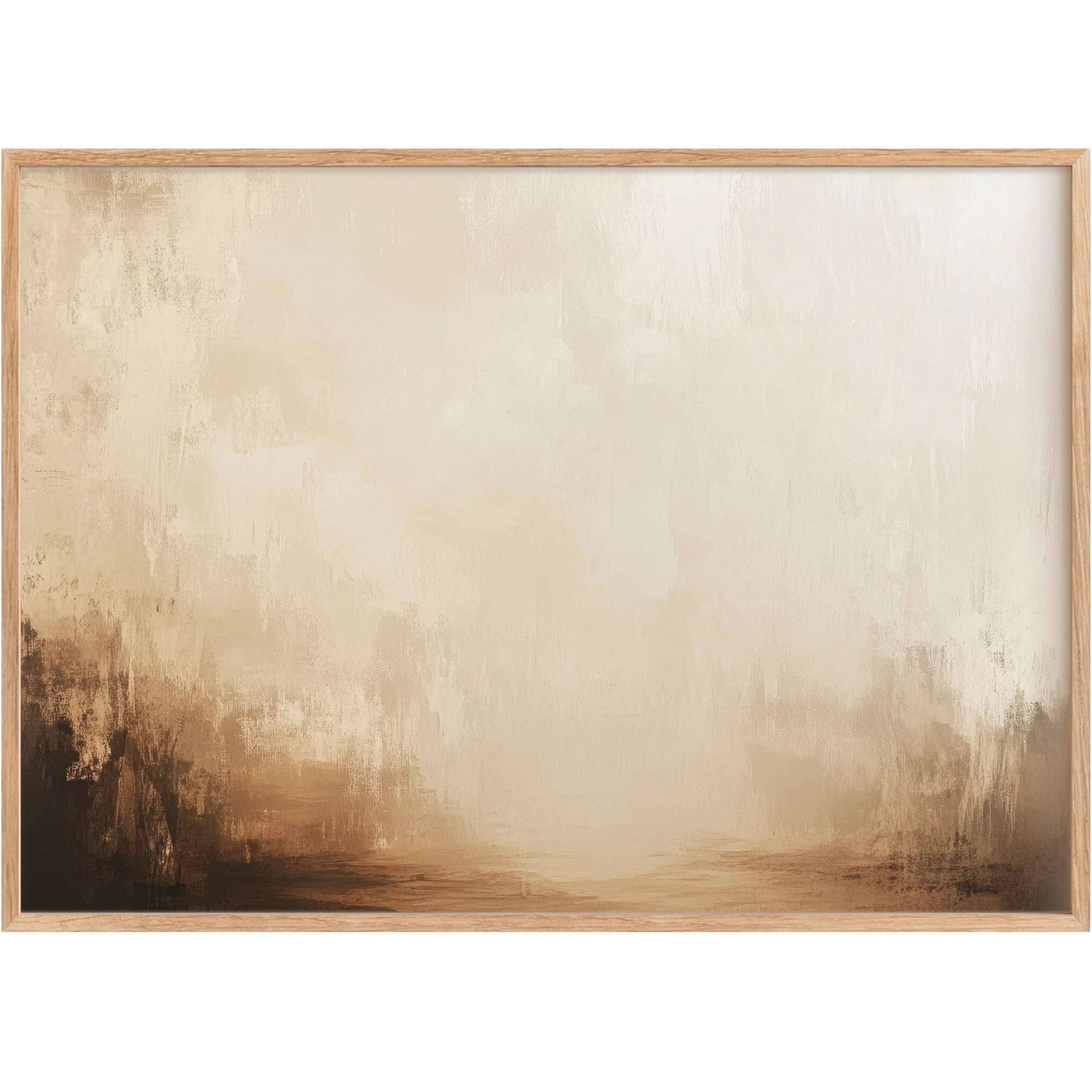 Serene landscape printable wall art in soft beige and warm earth tones, creating a calming, sophisticated ambiance