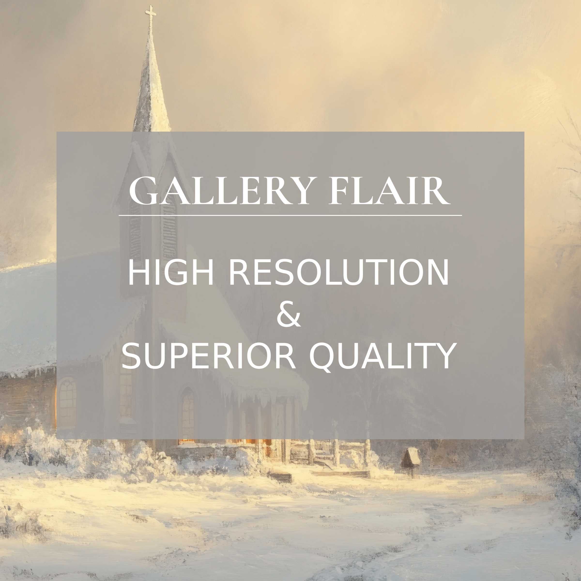 Elegant Christmas printable art capturing a serene snow-covered chapel bathed in warm light, perfect for refined seasonal decor