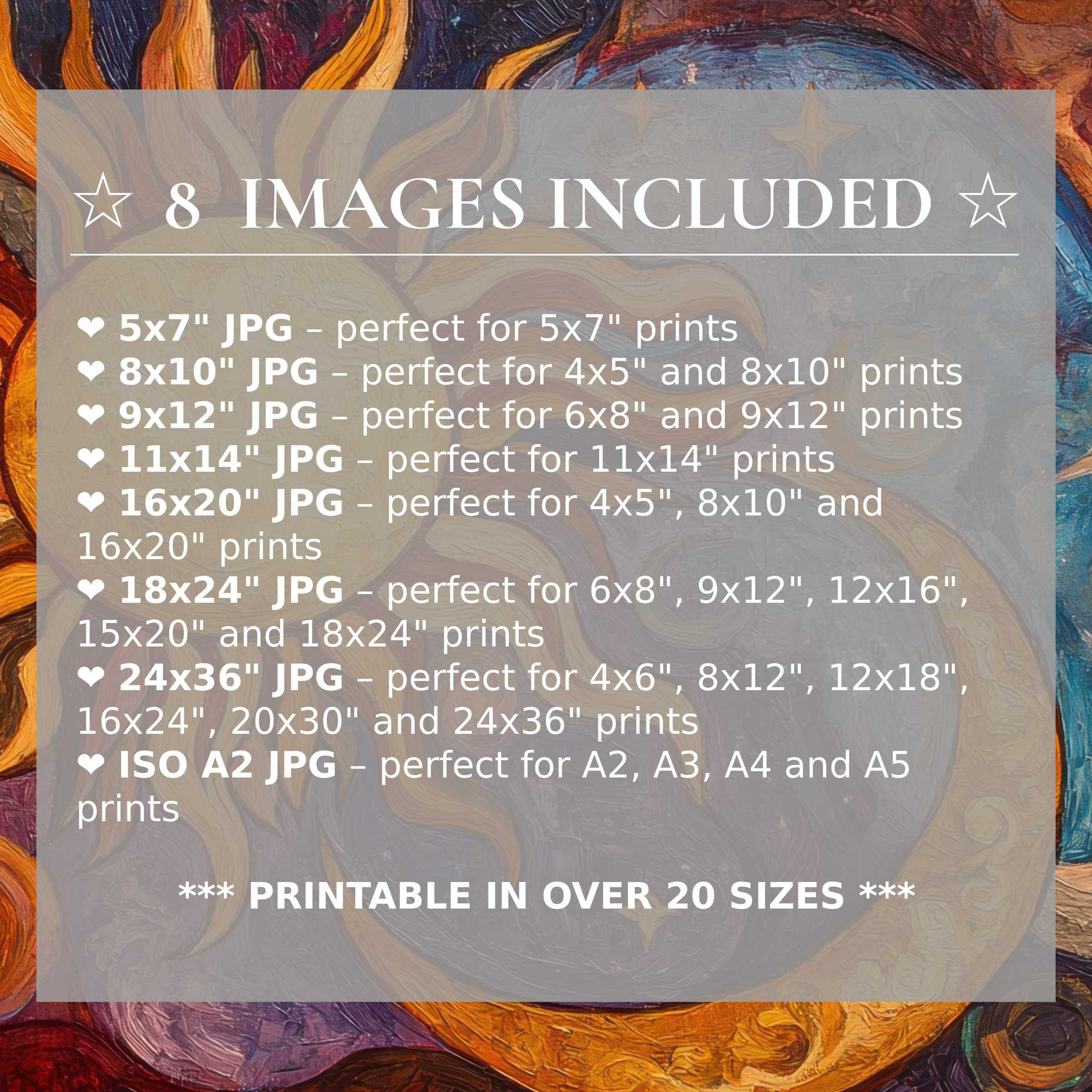 Boho digital print radiates warm amber and deep indigo hues, offering serene yet bold artistry in 8 high-quality sizes included to elevate modern interiors with versatile elegance