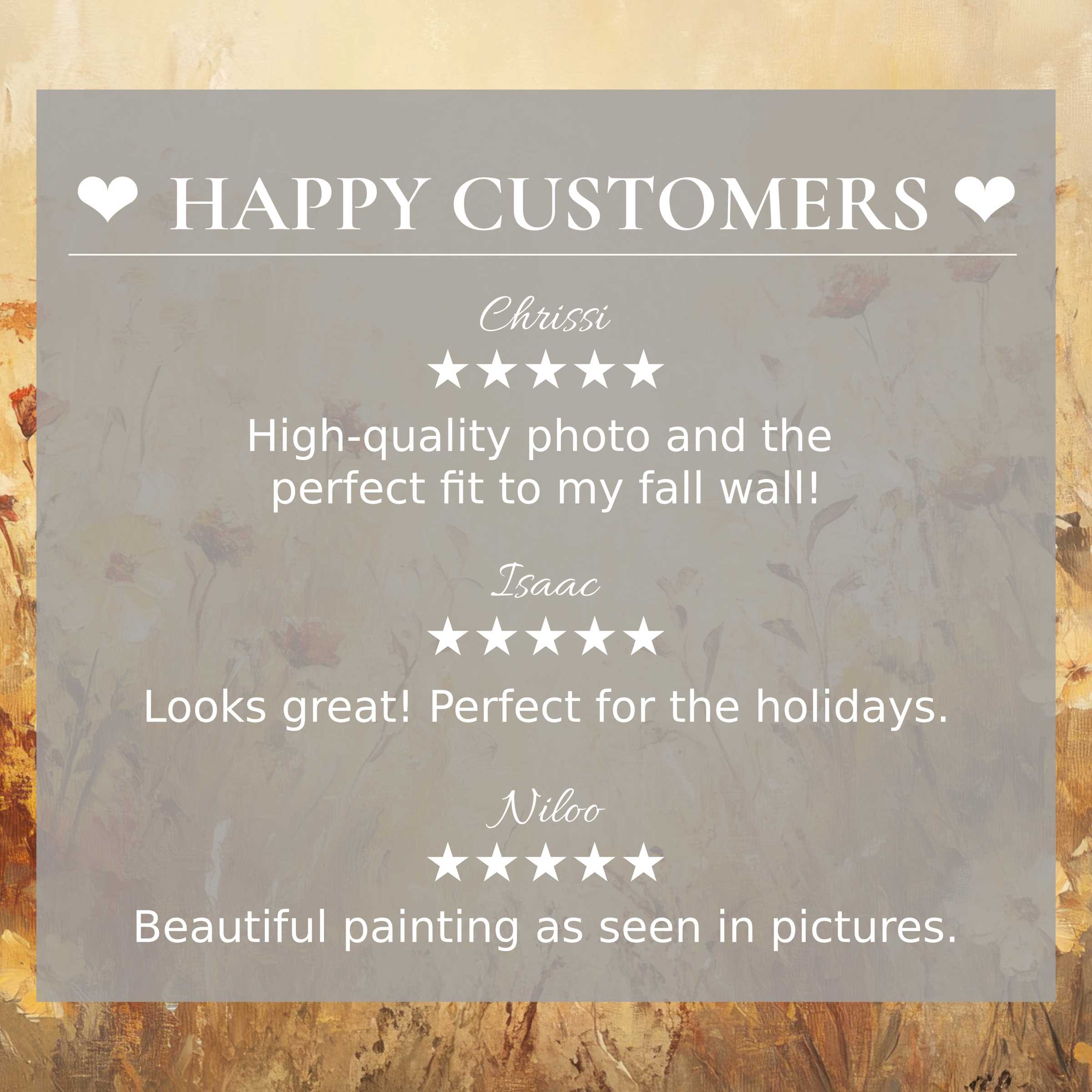 Elegant fall art for Frame TV with abstract floral hues, featuring happy customer reviews that build trust and style appeal