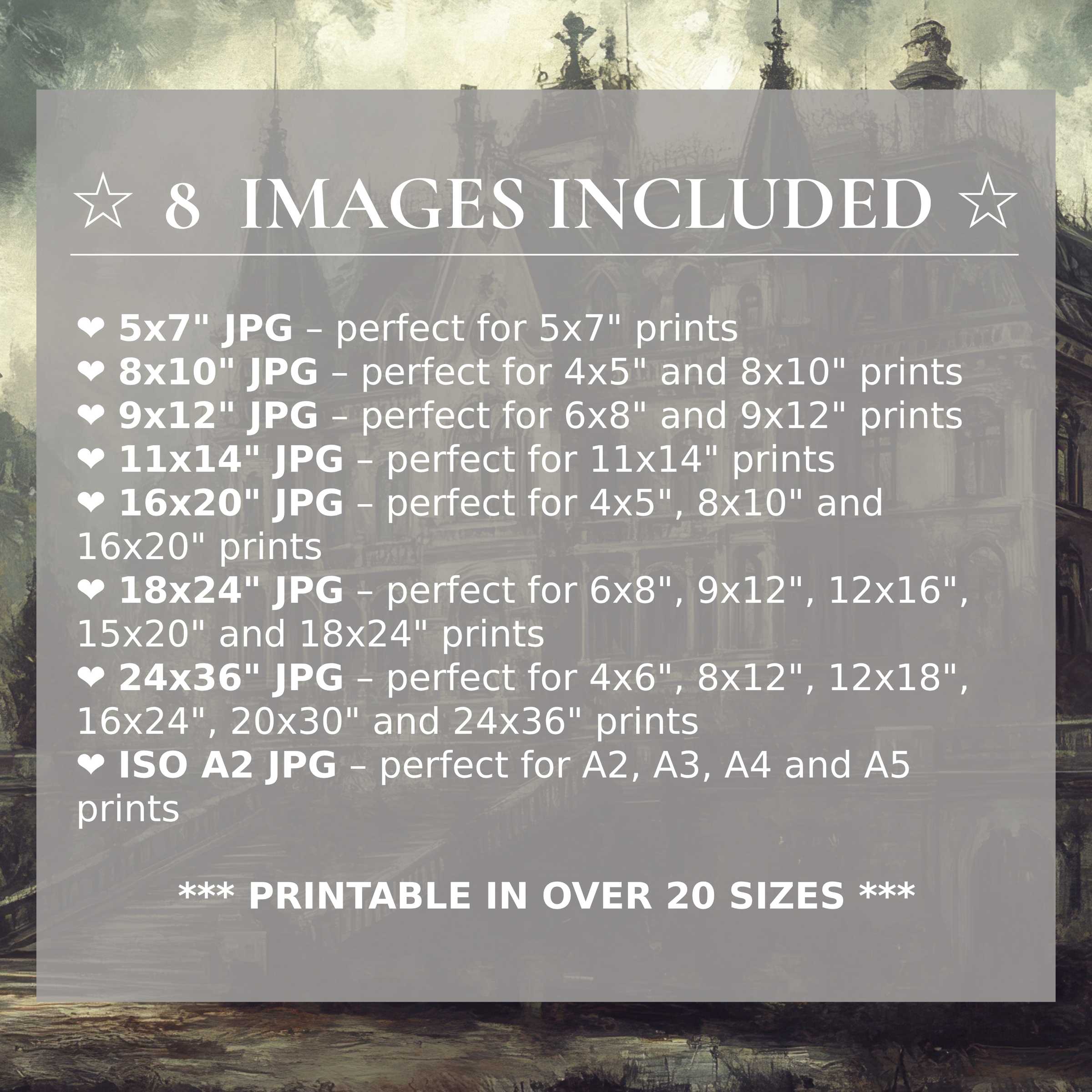Halloween digital print exudes moody greens and greys with a haunting elegance, offered in 8 high-quality sizes included