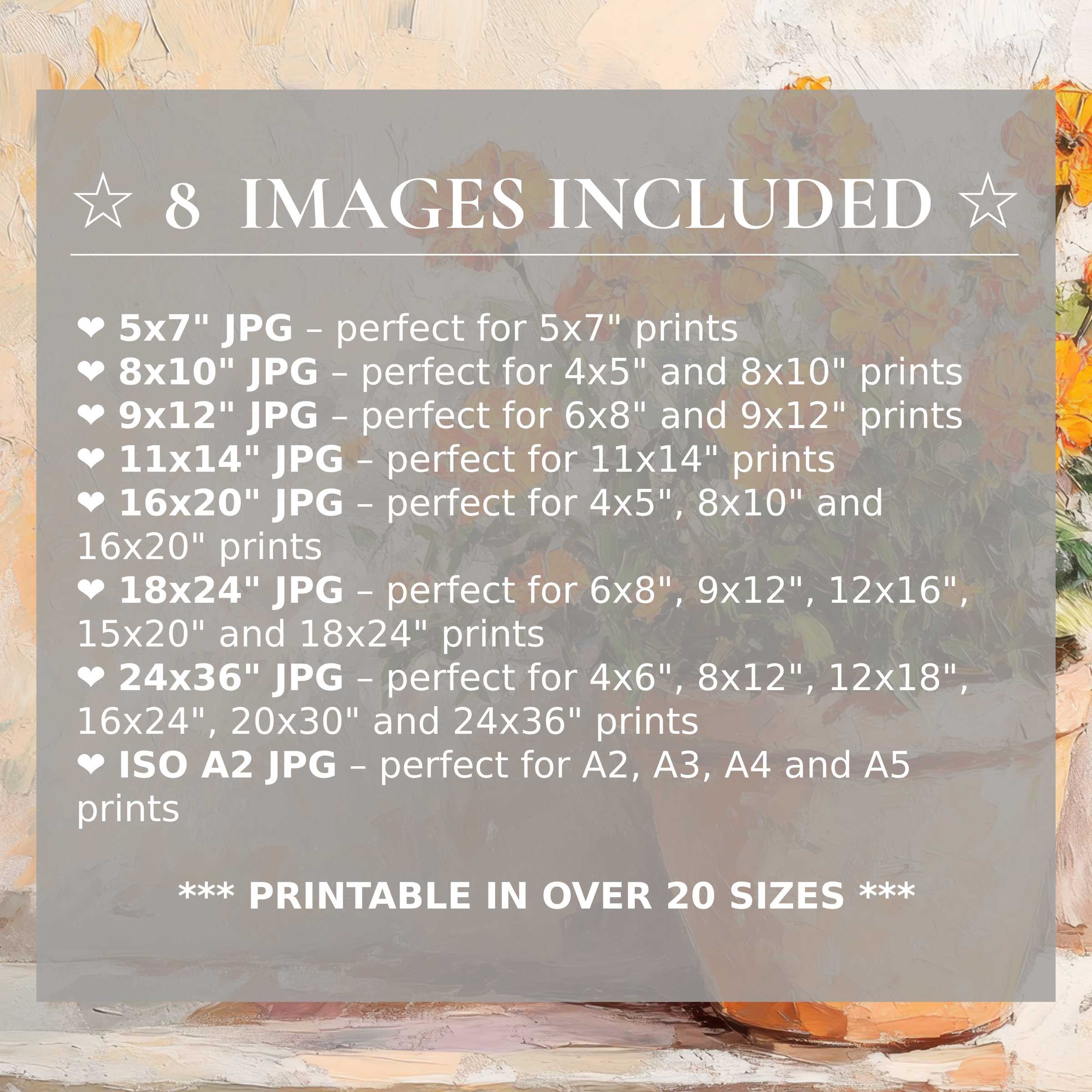 Botanical digital print with radiant oranges and calming neutrals, offered in 8 high-quality sizes for versatile, modern interior elegance