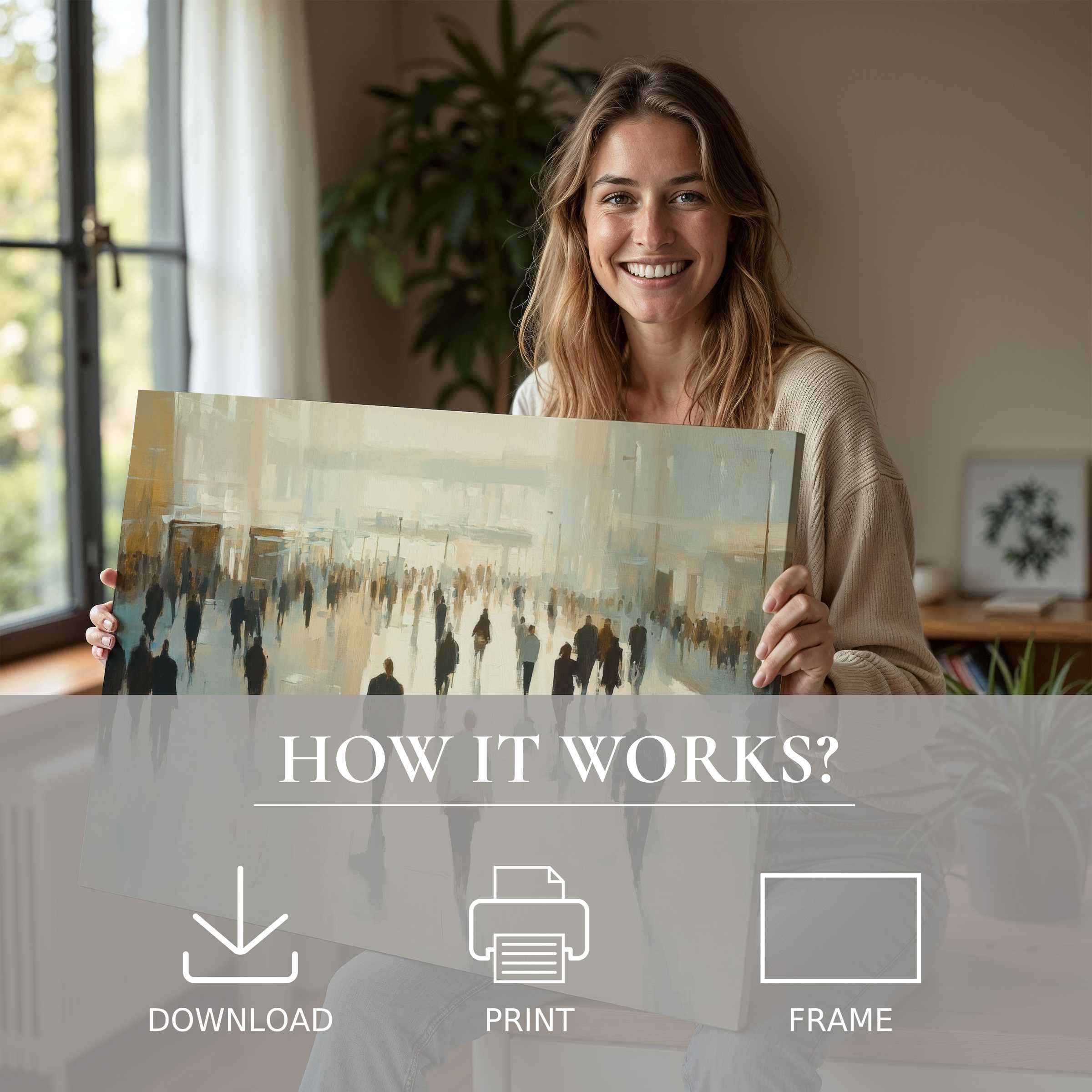 Contemporary urban digital art print brings serene connection and joy to modern living spaces, elevating everyday moments