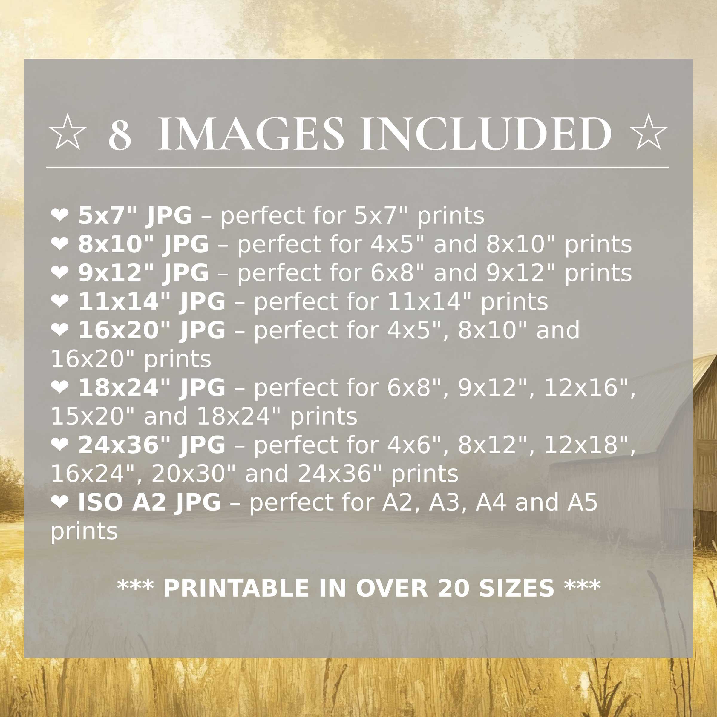 Landscape digital print radiates calming gold and muted earth tones, elevating modern interiors with style and flexibility; includes 8 high-quality sizes
