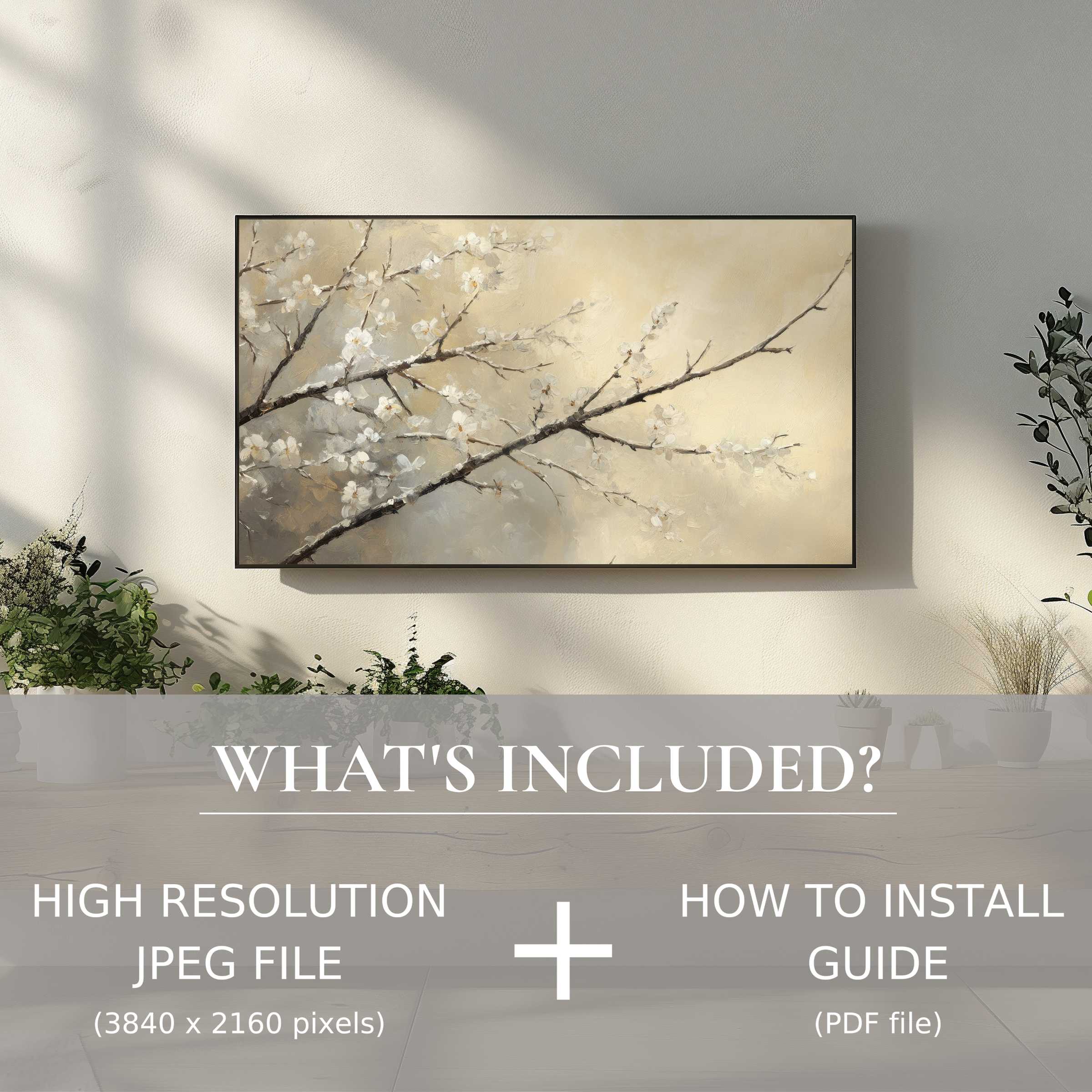 Elegant winter digital TV art download with easy use, enhancing your living space with serene floral beauty