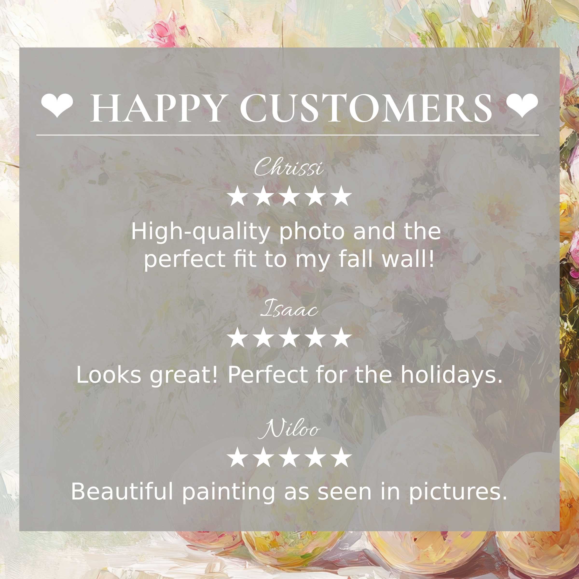 Elegant easter art for Frame TV with soft floral background, showcasing happy customer reviews that inspire trust and style