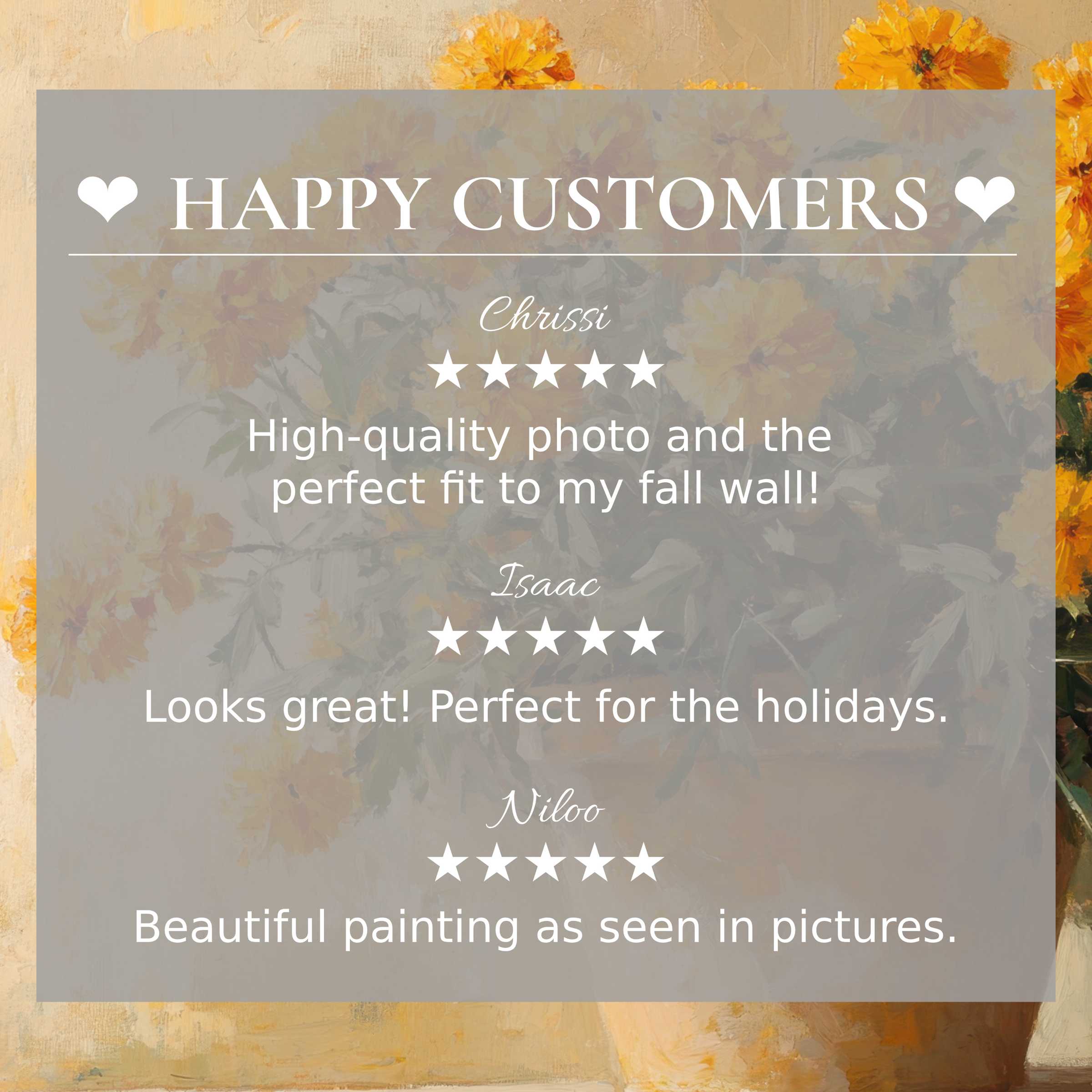 Botanical art for Frame TV with abstract yellow floral background, happy customer reviews build trust and elegance