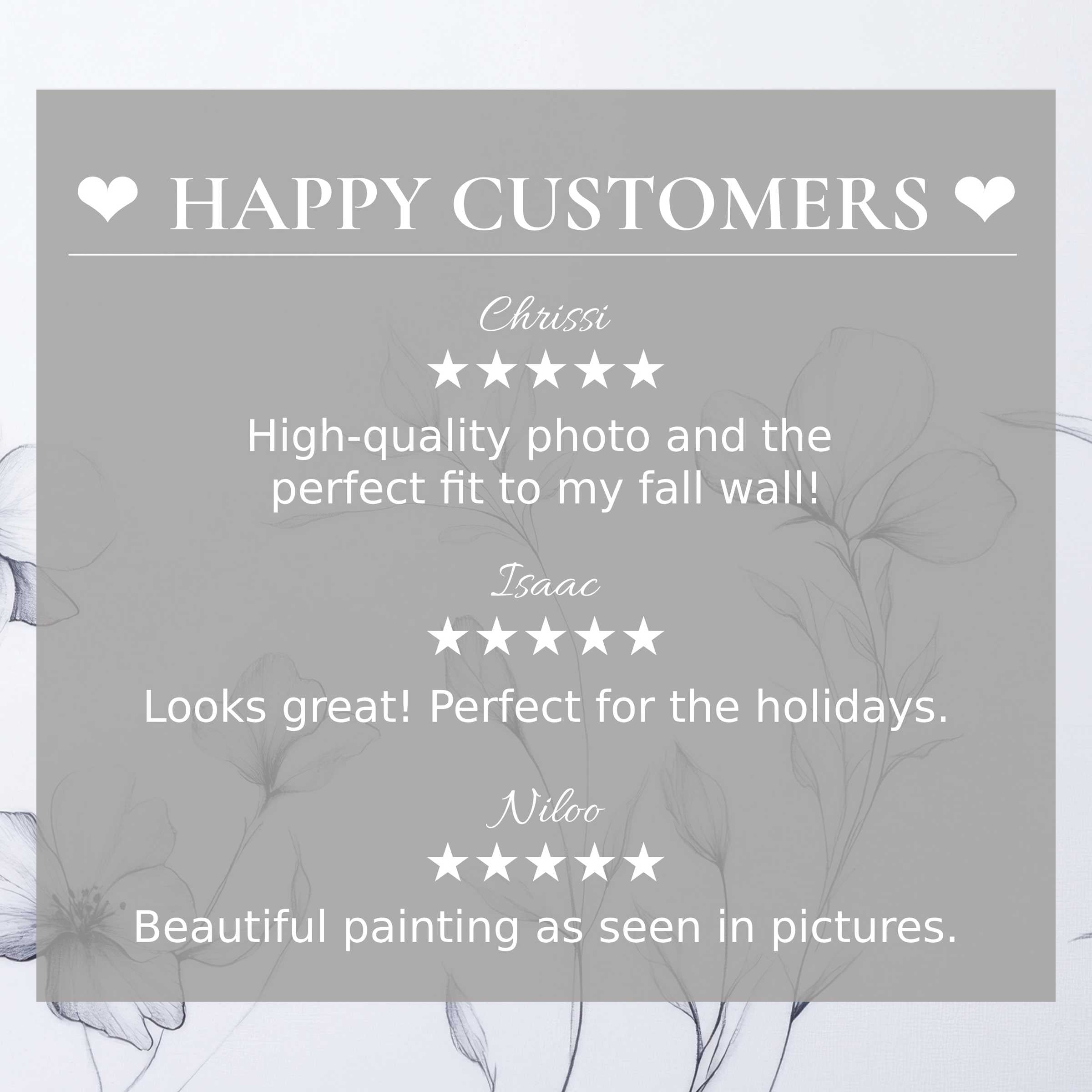 Minimalist art for Frame TV with delicate floral background; happy customer reviews build trust and highlight elegance