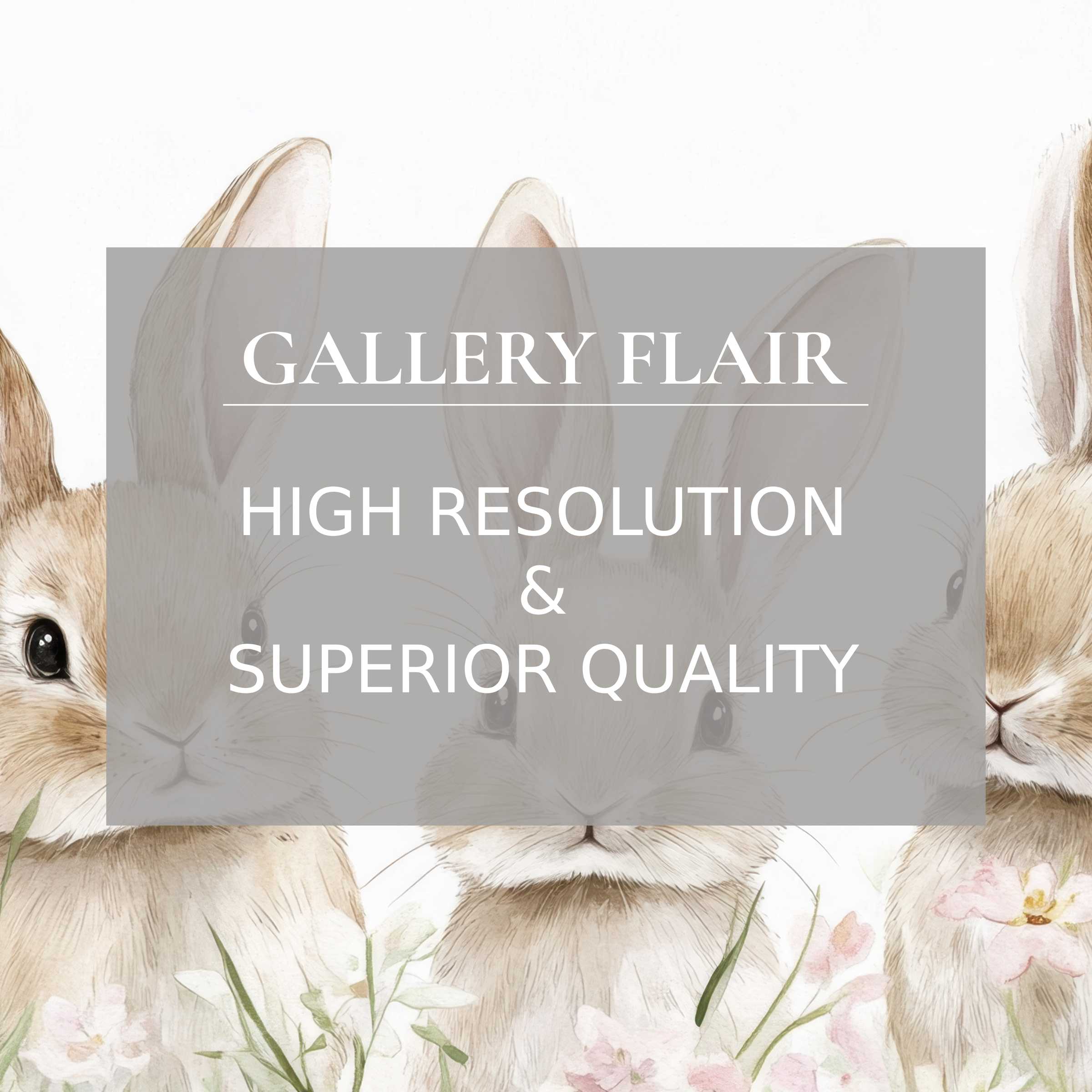 Nursery printable art featuring soft, detailed watercolor bunnies and florals, creating a calming, refined ambiance for stylish modern nurseries