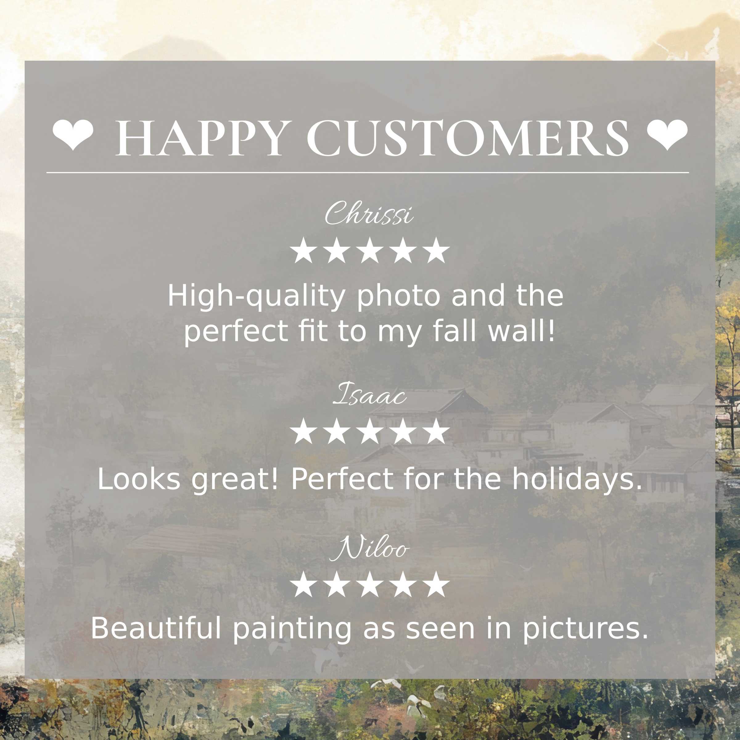 Vintage art for Frame TV with abstract earthy tones, showcasing happy customer reviews that inspire trust and elegance