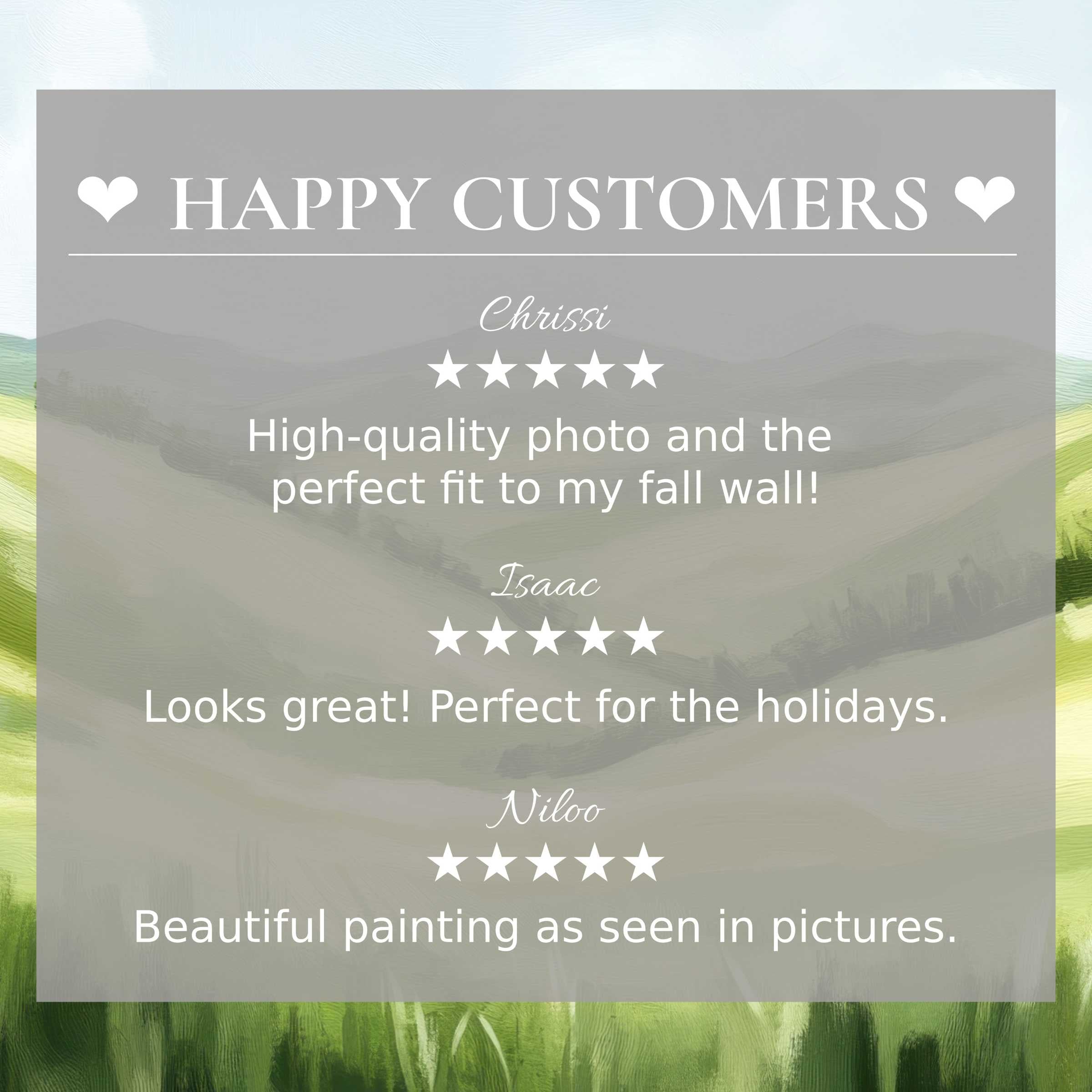 Elegant summer art for Frame TV with abstract sunset hues, showcasing happy customer reviews that inspire trust
