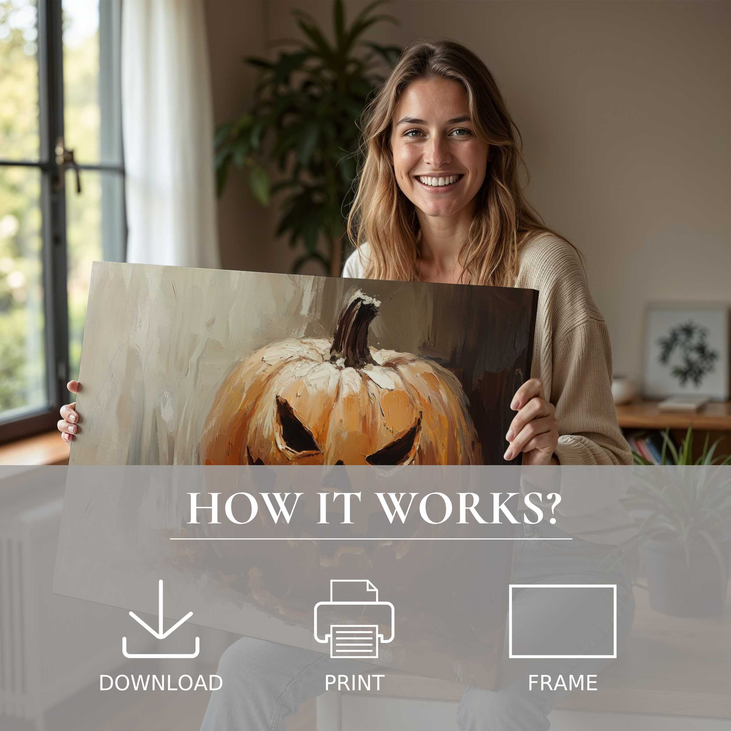 A joyful moment of connection and warmth in a stylish home, showcasing a Halloween digital art print's inviting charm