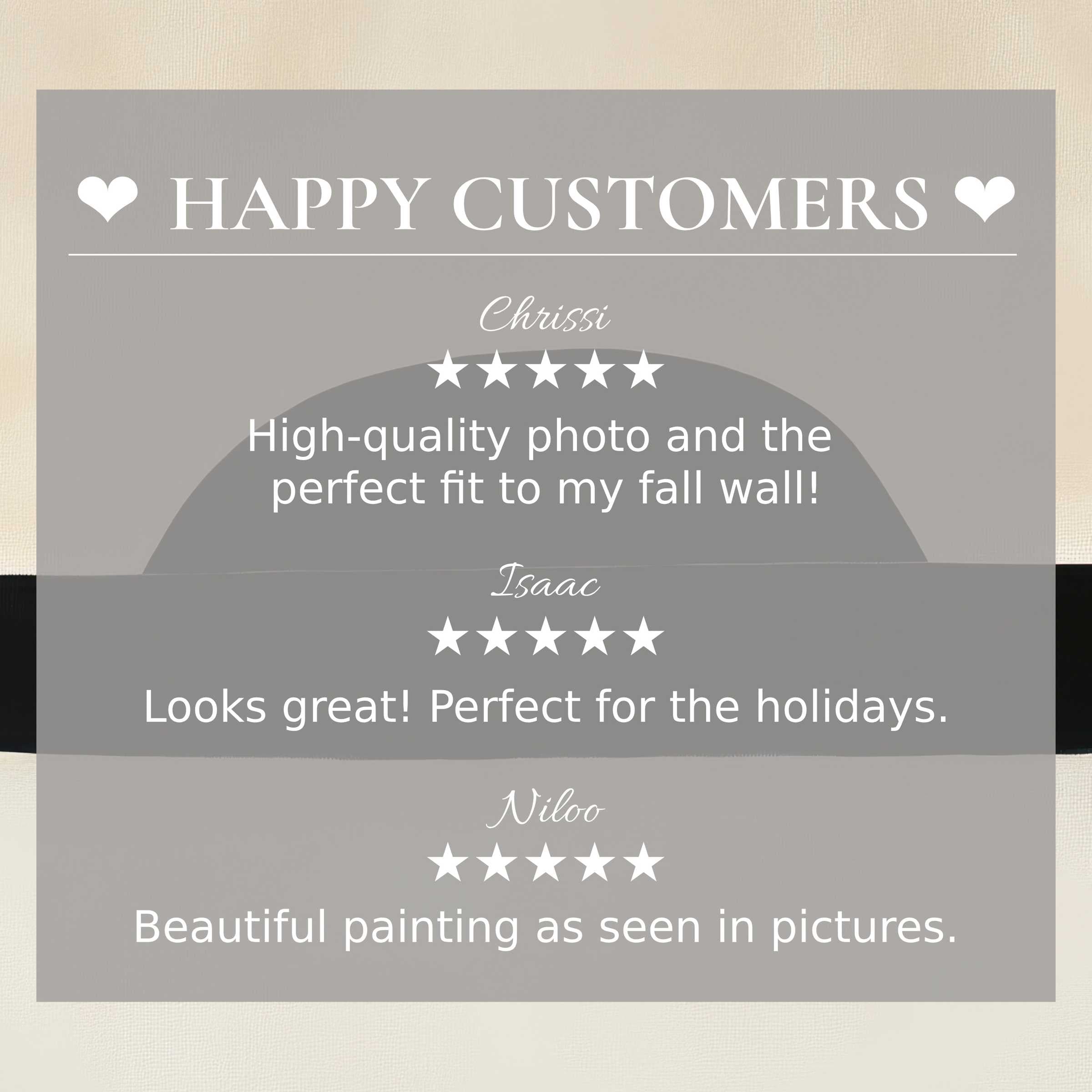 Minimalist art for Frame TV with abstract sunset hues; happy customer reviews build trust, highlighting elegance and quality