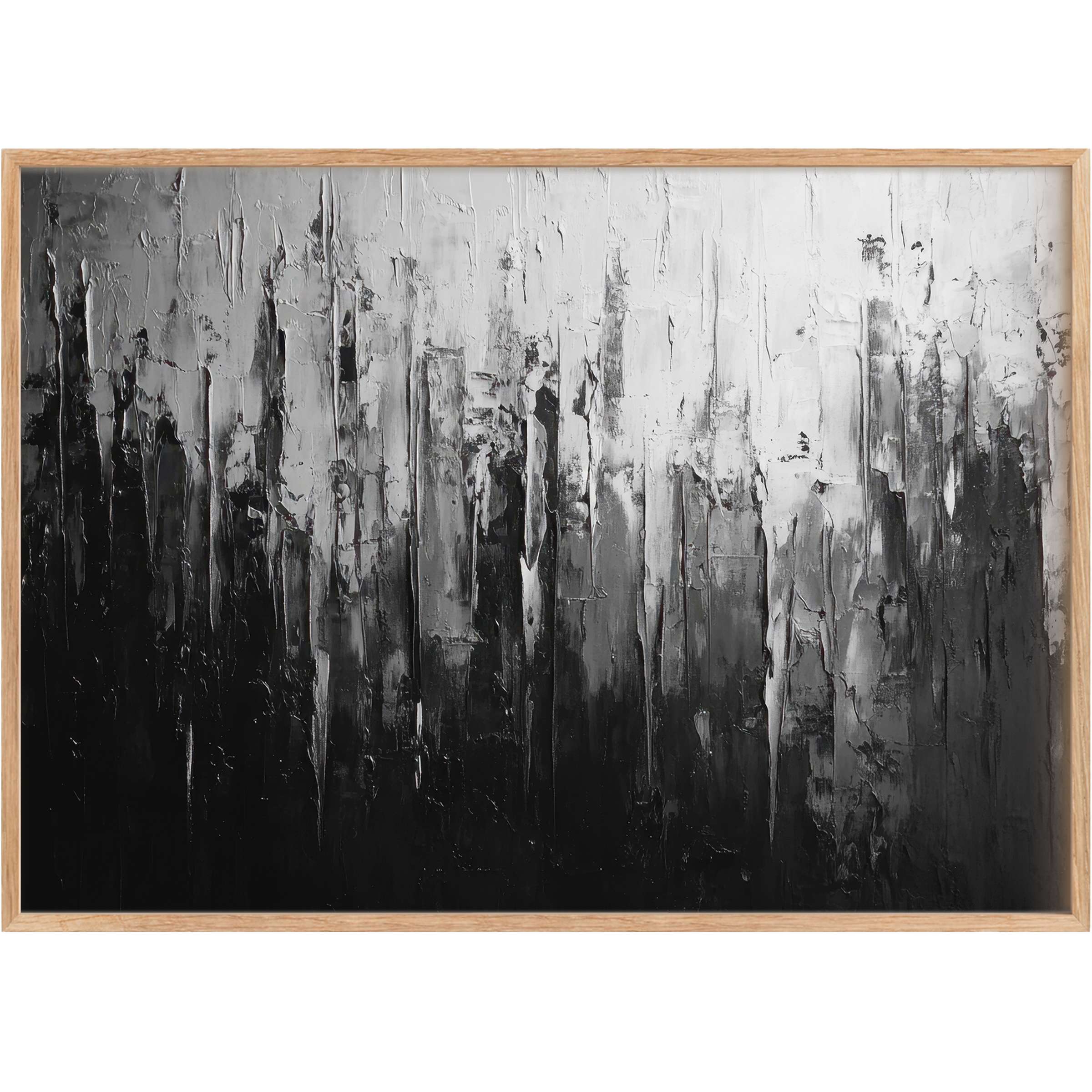 Elegant abstract printable wall art in shimmering black, gray, and white creates a bold, sophisticated ambiance