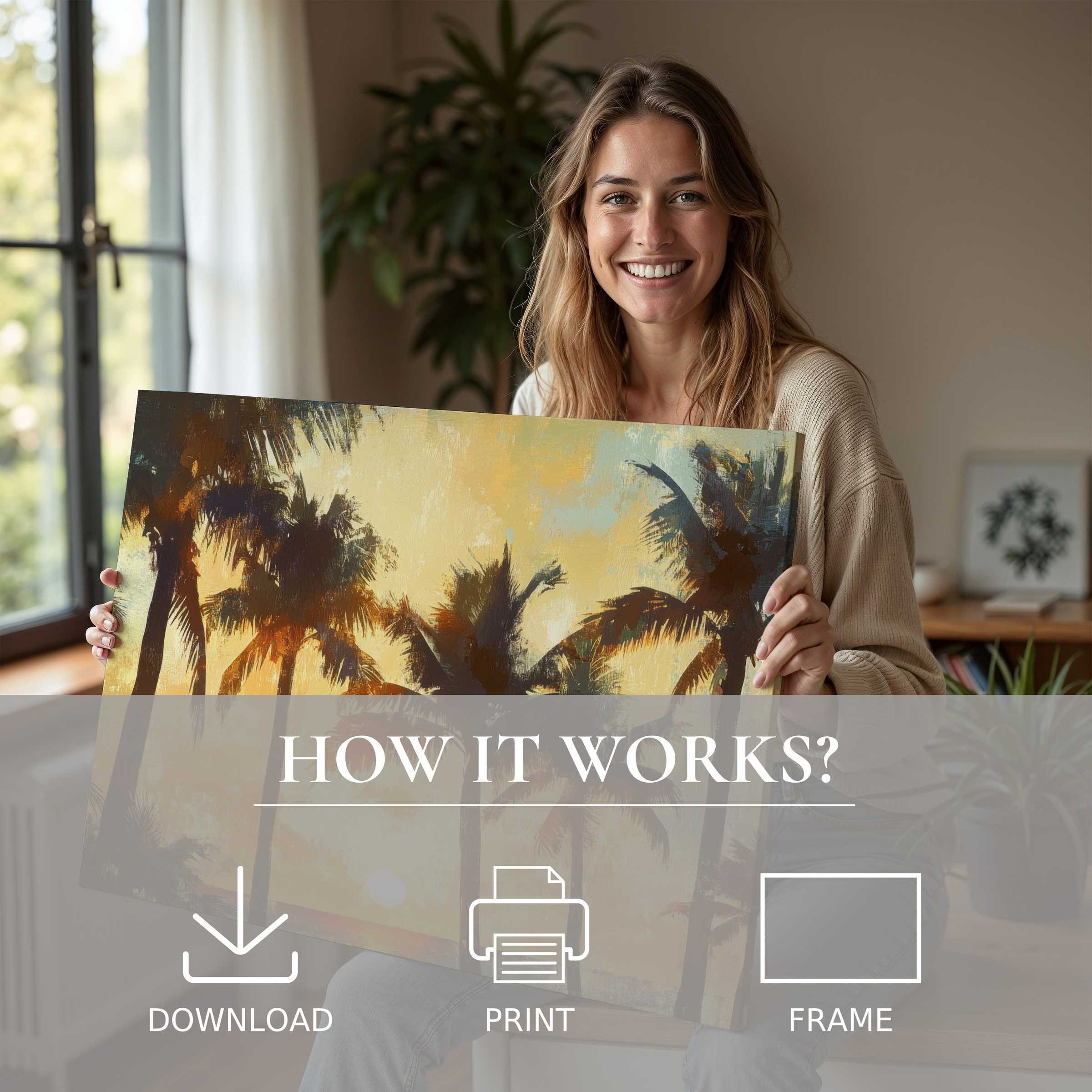 Warm, serene moment with a tree digital art print, capturing joy and effortless elegance in modern home decor