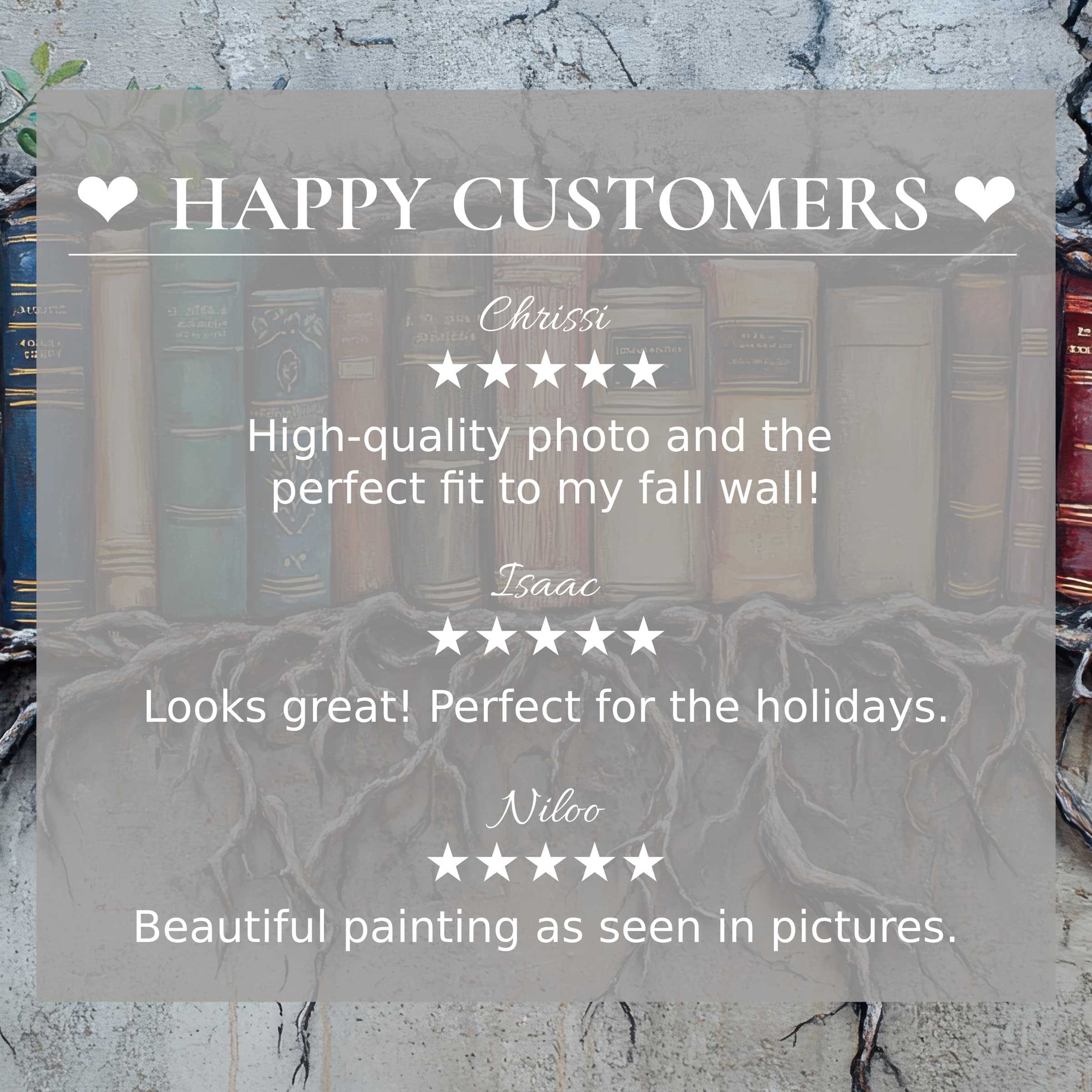 Street art for Frame TV with abstract earthy tones, showcasing happy customer reviews and elegant trusted design