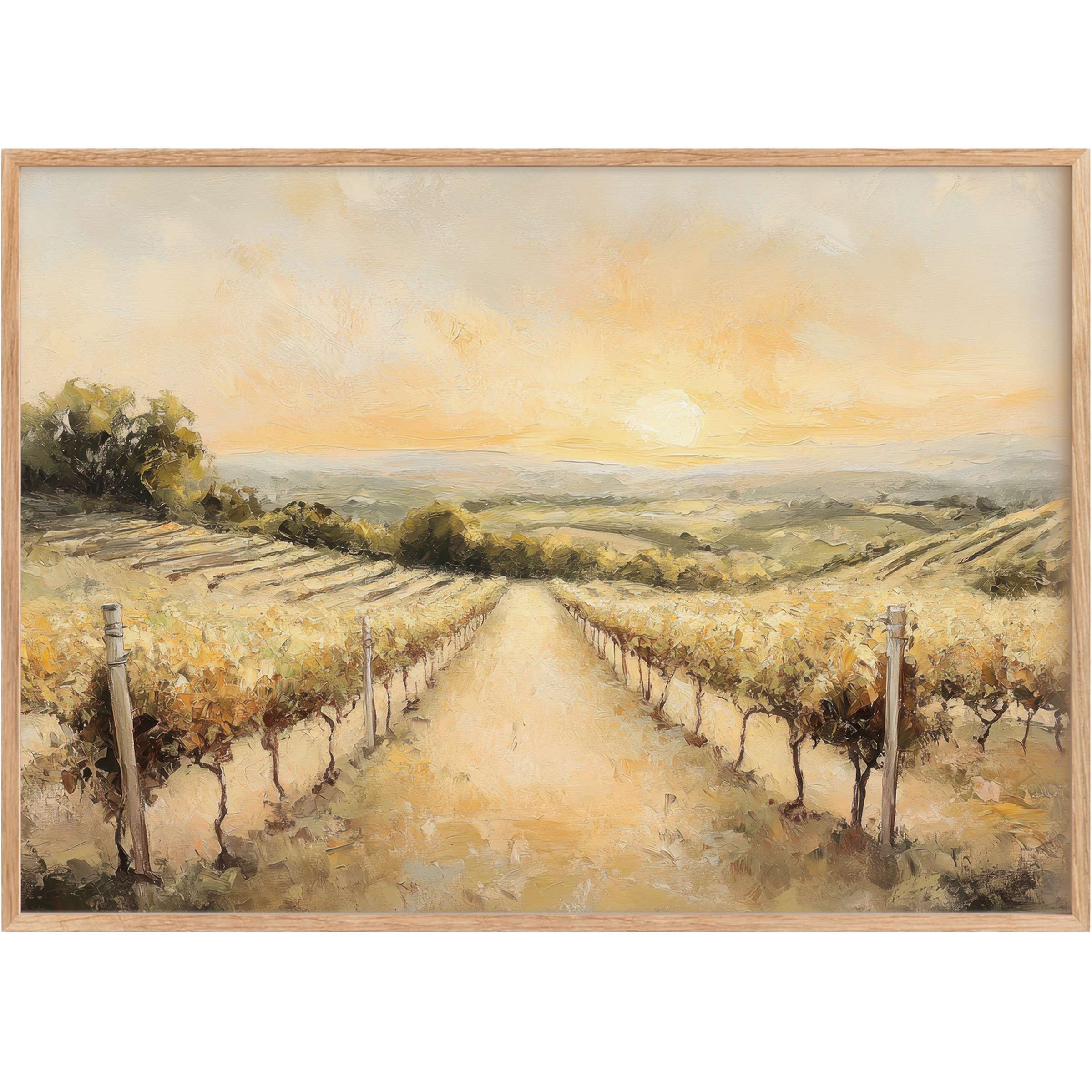Golden vineyards bathed in soft sunlight evoke serene warmth and tranquil elegance-perfect summer printable wall art