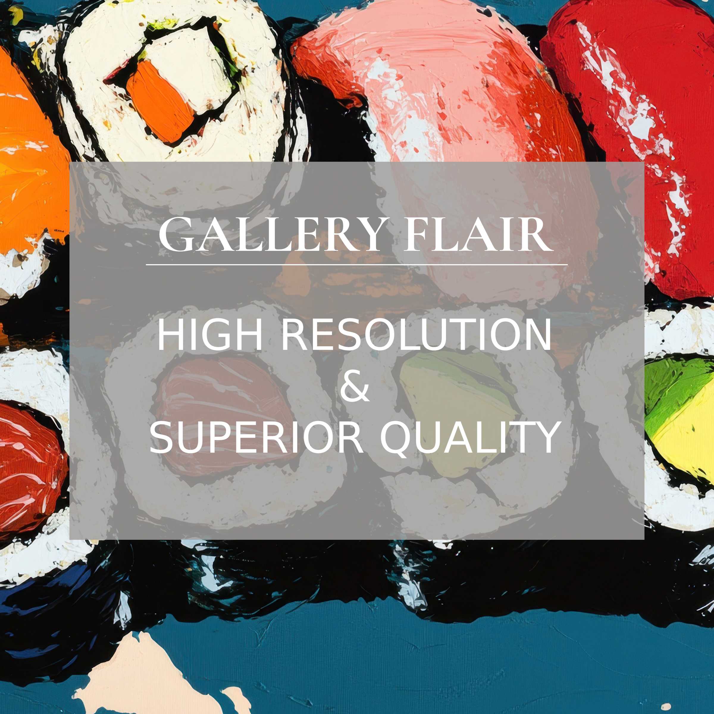 Vibrant pop art printable art featuring bold sushi motifs in rich, textured detail, elevating modern interiors with a playful, refined flair