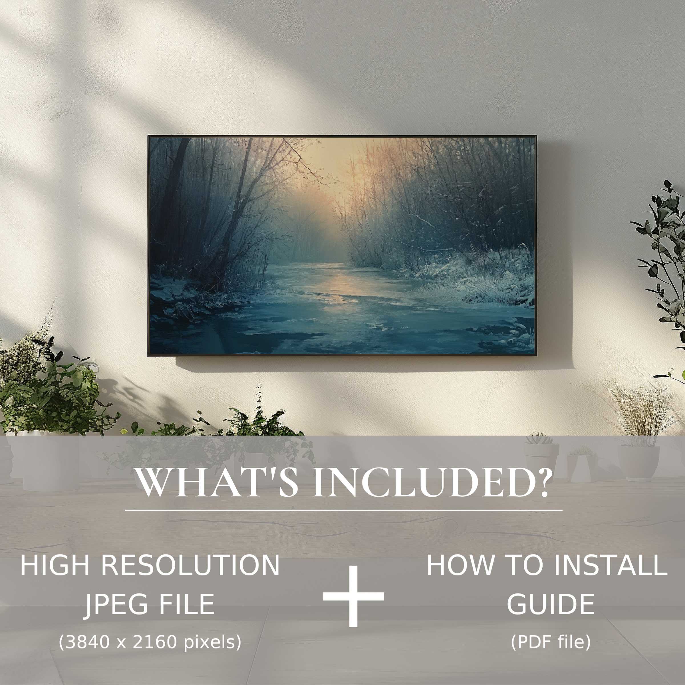 Elegant winter digital TV art download enhances living spaces with effortless digital use and serene nature scenes