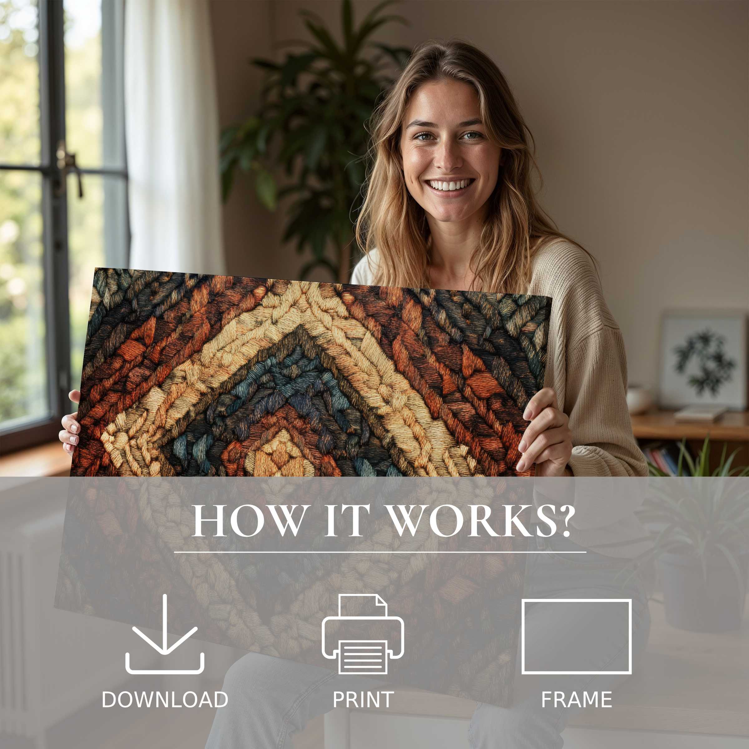 Radiant connection with a boho digital art print, infusing modern homes with warmth, ease, and soulful elegance