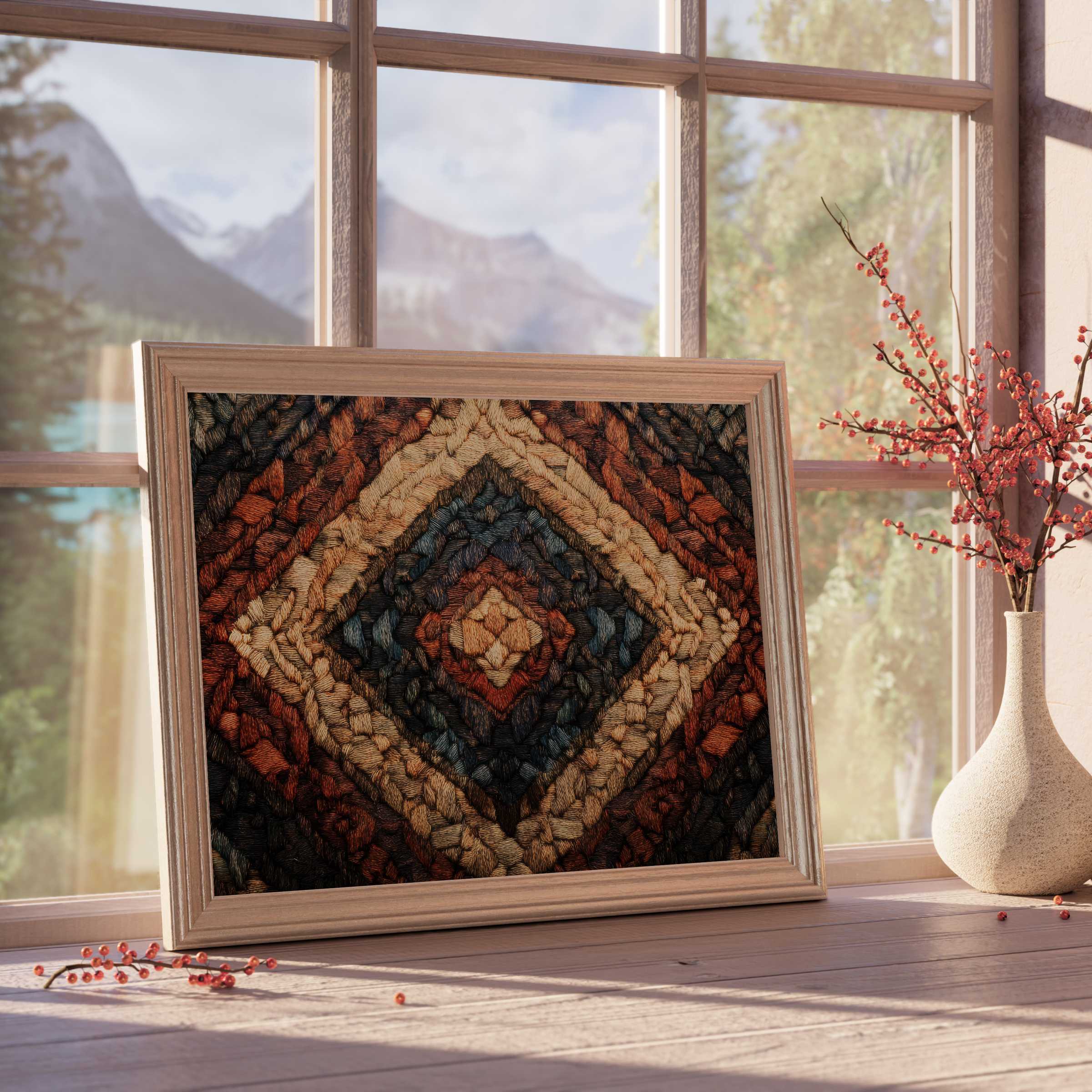 Boho downloadable art enriched with earthy hues and textured patterns, elevating serene, curated interiors with warm, rustic charm