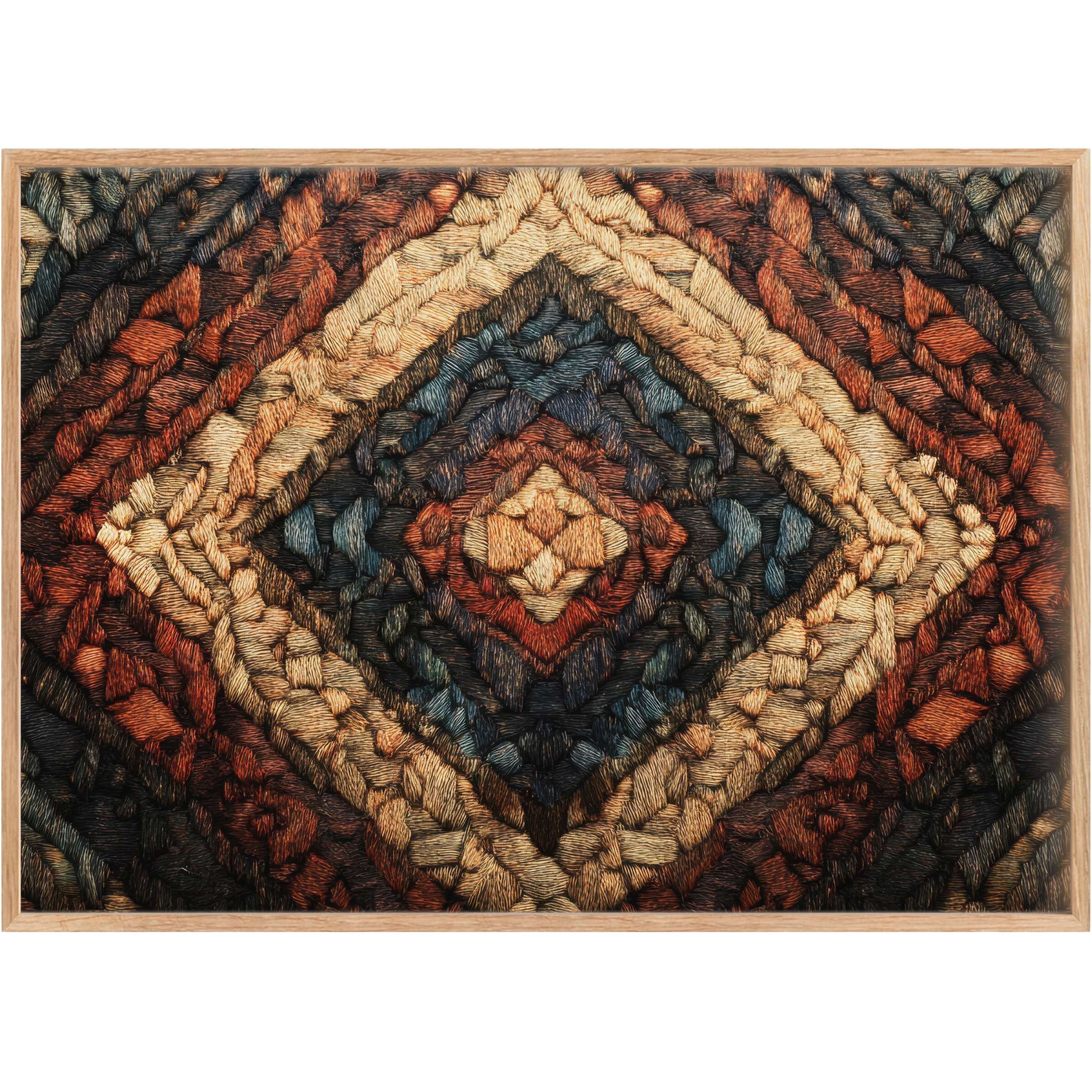 Rich boho printable wall art featuring warm amber, deep navy, and earthy rust tones, evoking a cozy, grounding ambiance