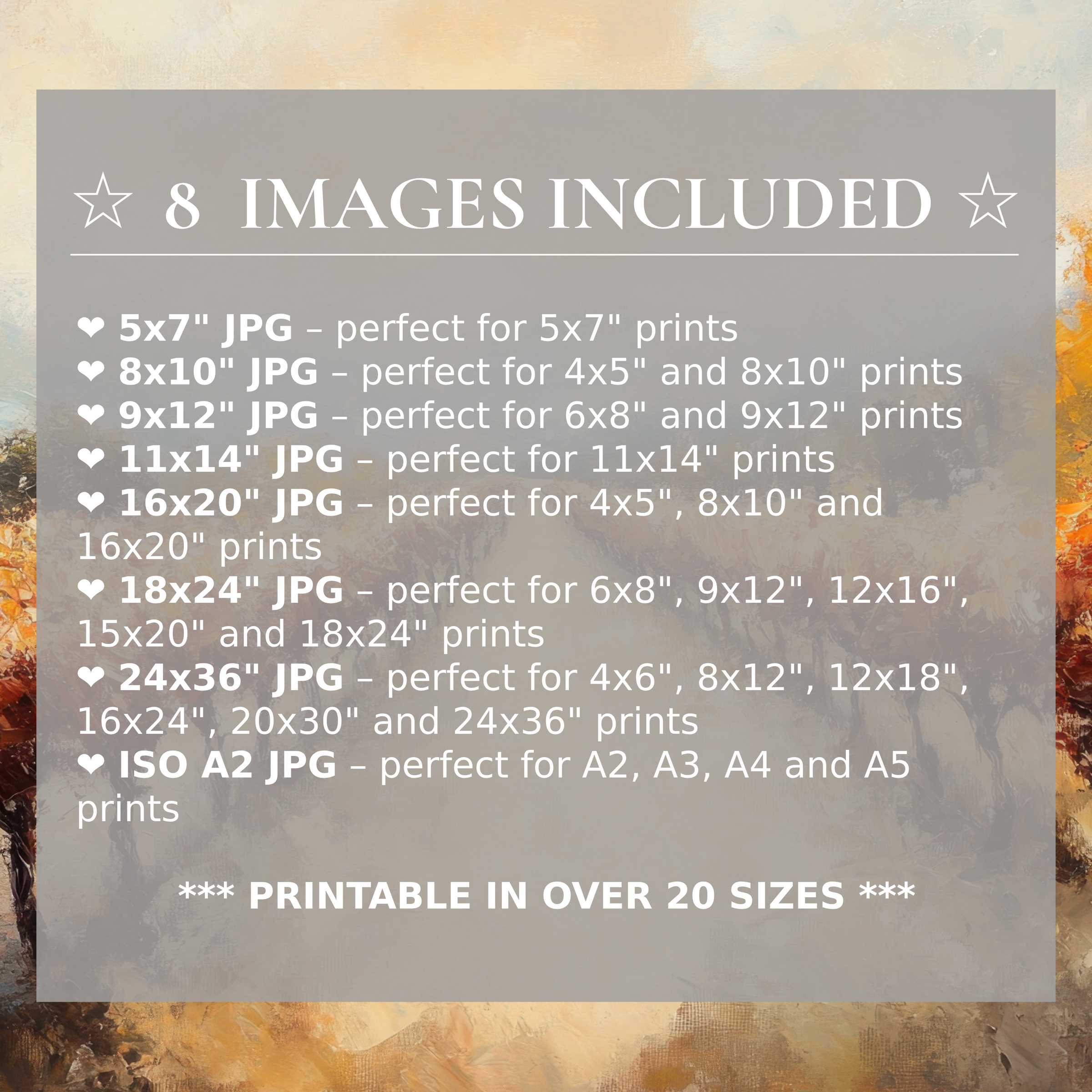 Fall digital print radiates warm amber and muted taupe tones, enriching modern interiors with grace Includes 8 high-quality sizes, perfect for versatile, stylish decor