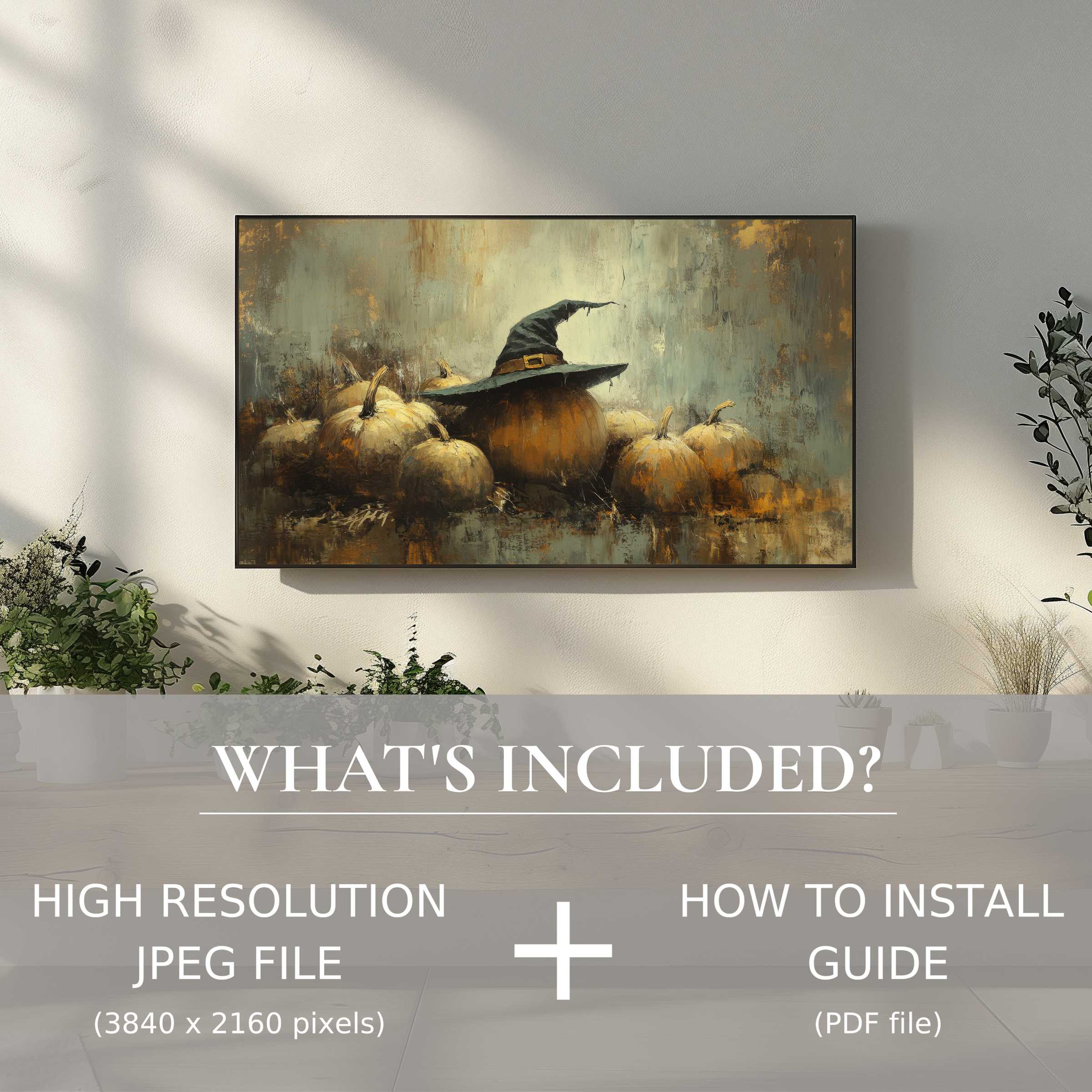 Elegant Halloween digital TV art download with easy use, enhancing modern living spaces with stylish autumn decor