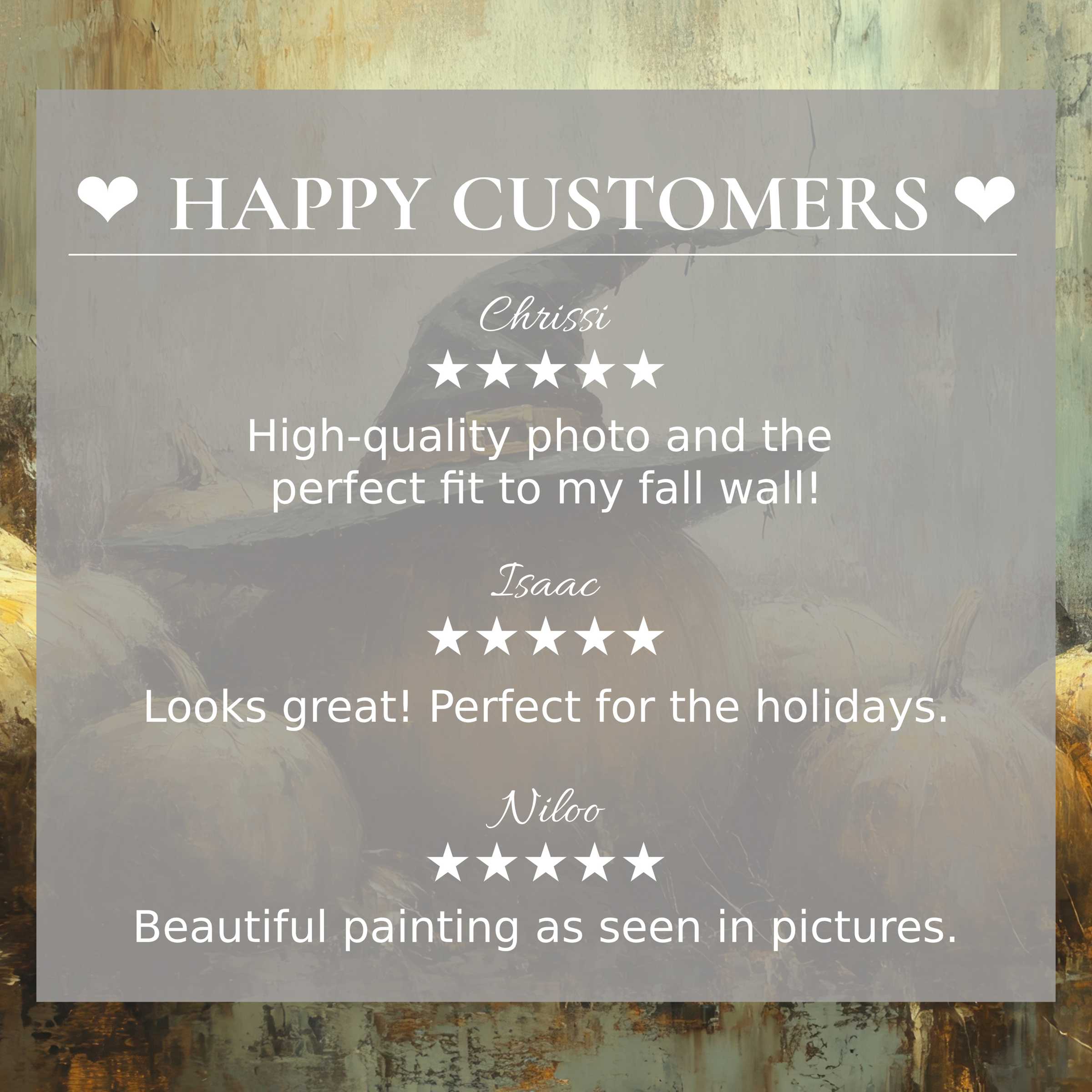 Elegant autumnal still life background with pumpkins; halloween art for Frame TV showcasing happy customer reviews