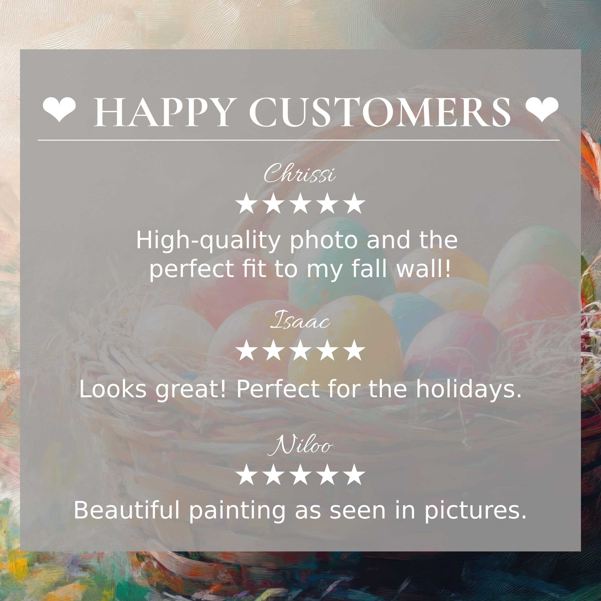 Elegant easter art for Frame TV with pastel nest background and happy customer reviews building trust and style appeal