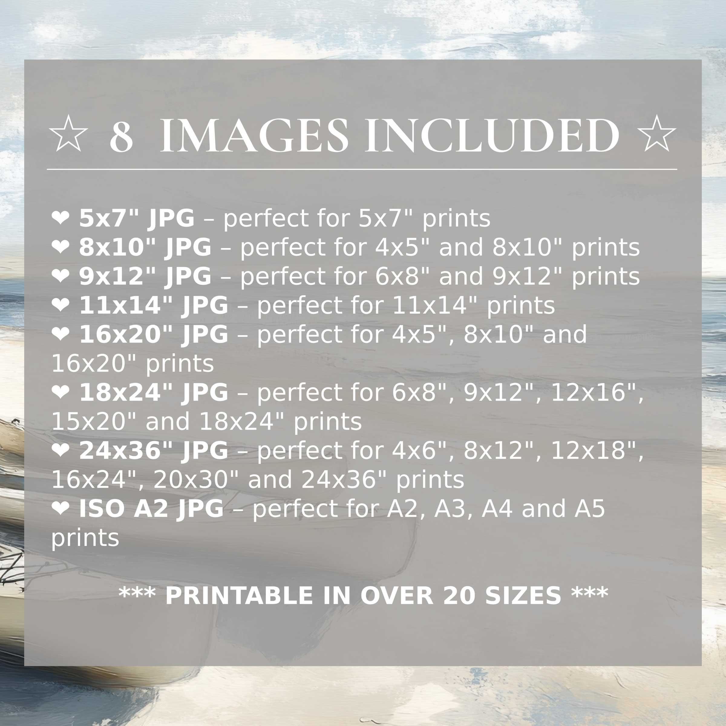 Radiant beach digital print featuring serene blues and soft neutrals, offered in 8 high-quality sizes included with download, effortlessly elevating modern interiors with timeless style and versatile luxury