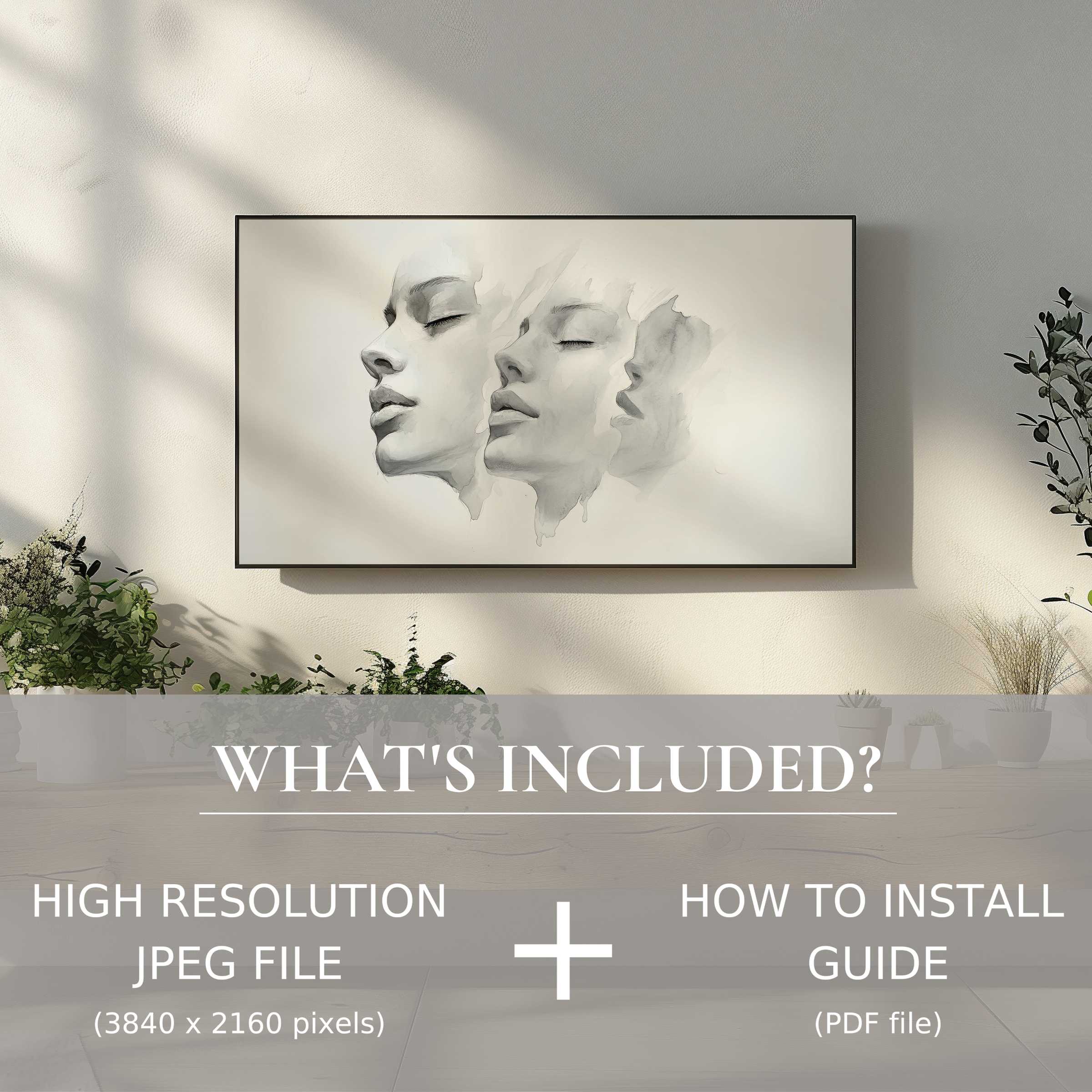 Elegant black and white digital TV art download, elevating your space with easy digital use and stylish modern decor