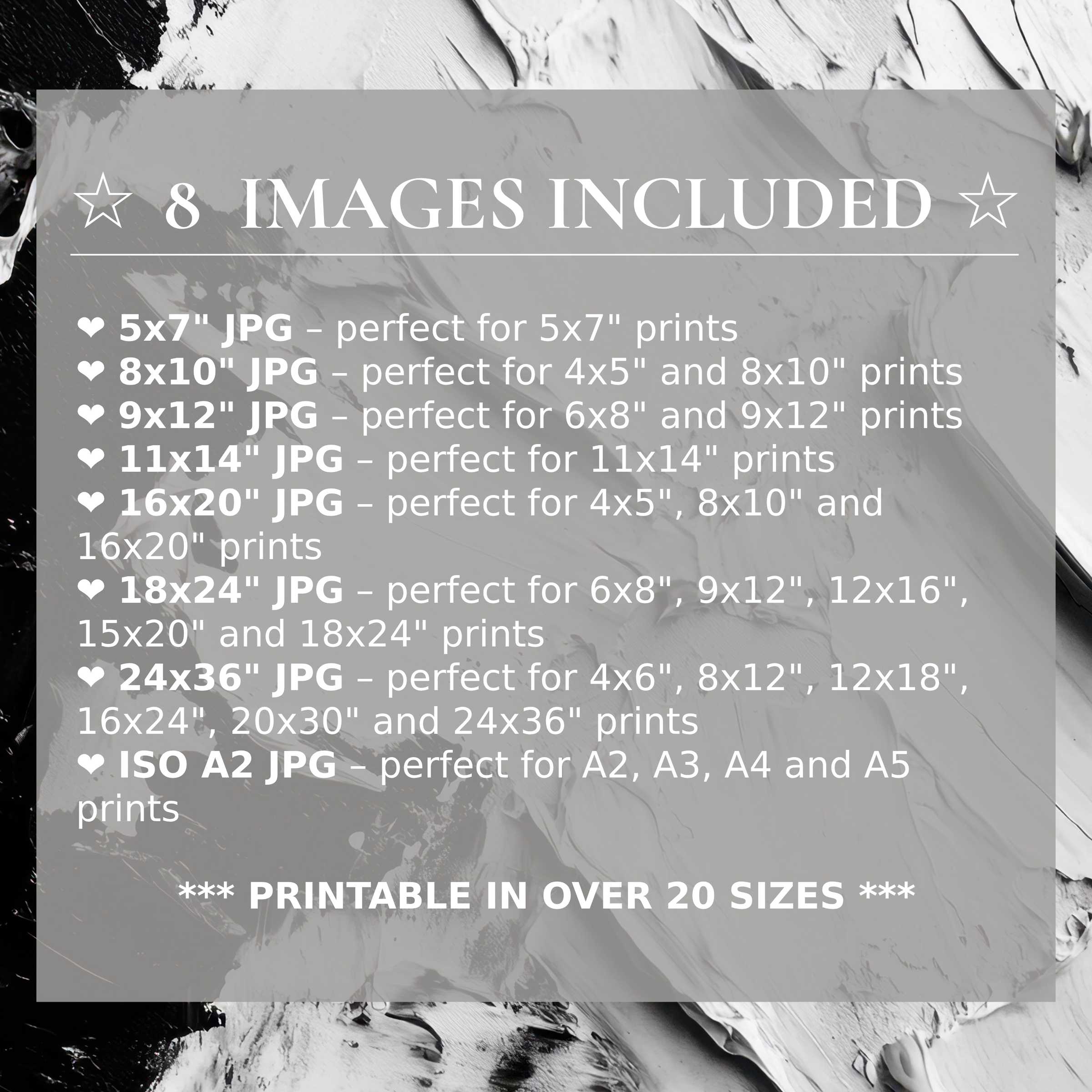 Radiant black and white abstract digital print offering calming contrast and timeless elegance, delivered in 8 high-quality sizes to elevate modern interiors with versatile style and effortless sophistication