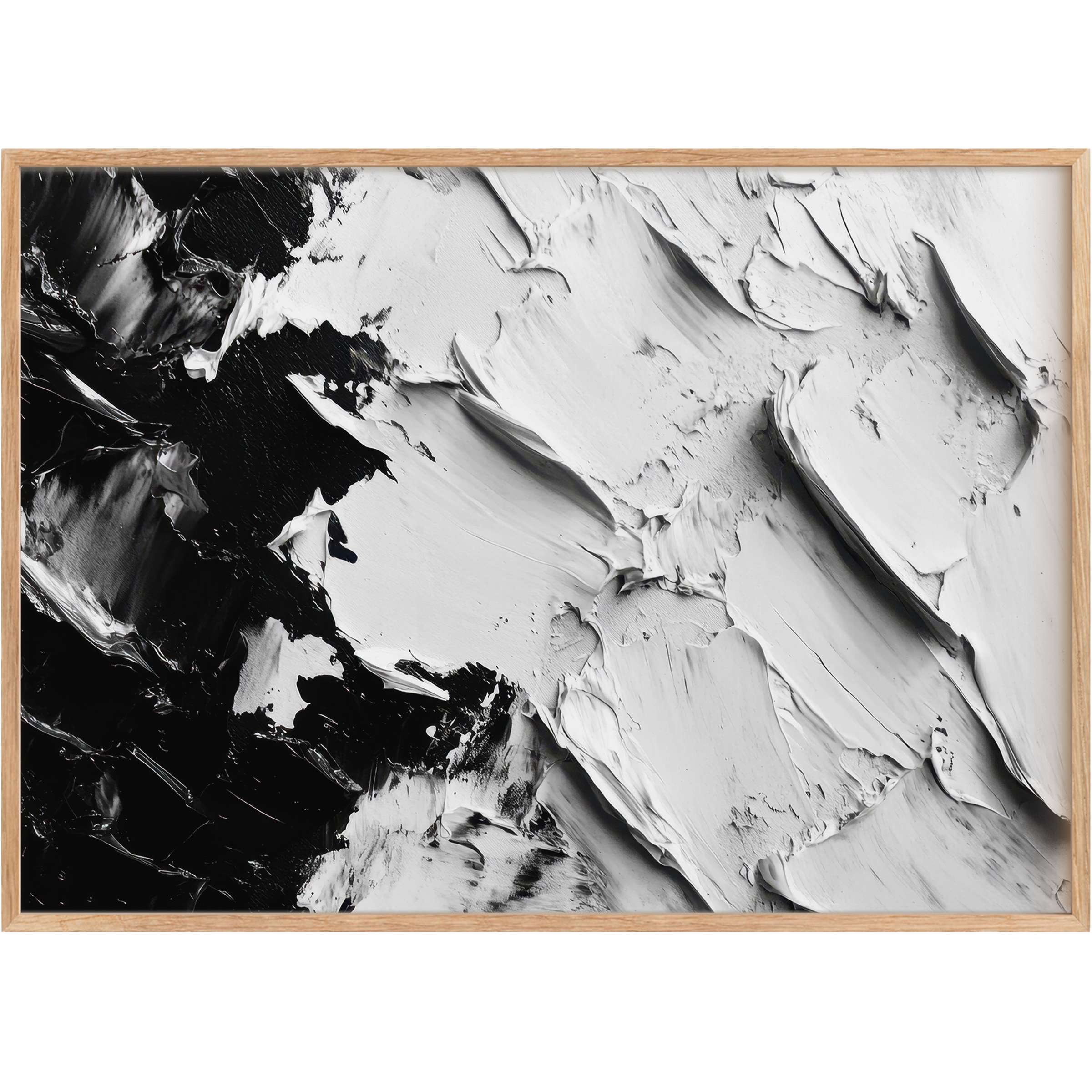 Bold black-and-white abstract printable wall art, evoking striking contrast and textured depth for a modern, sophisticated ambiance