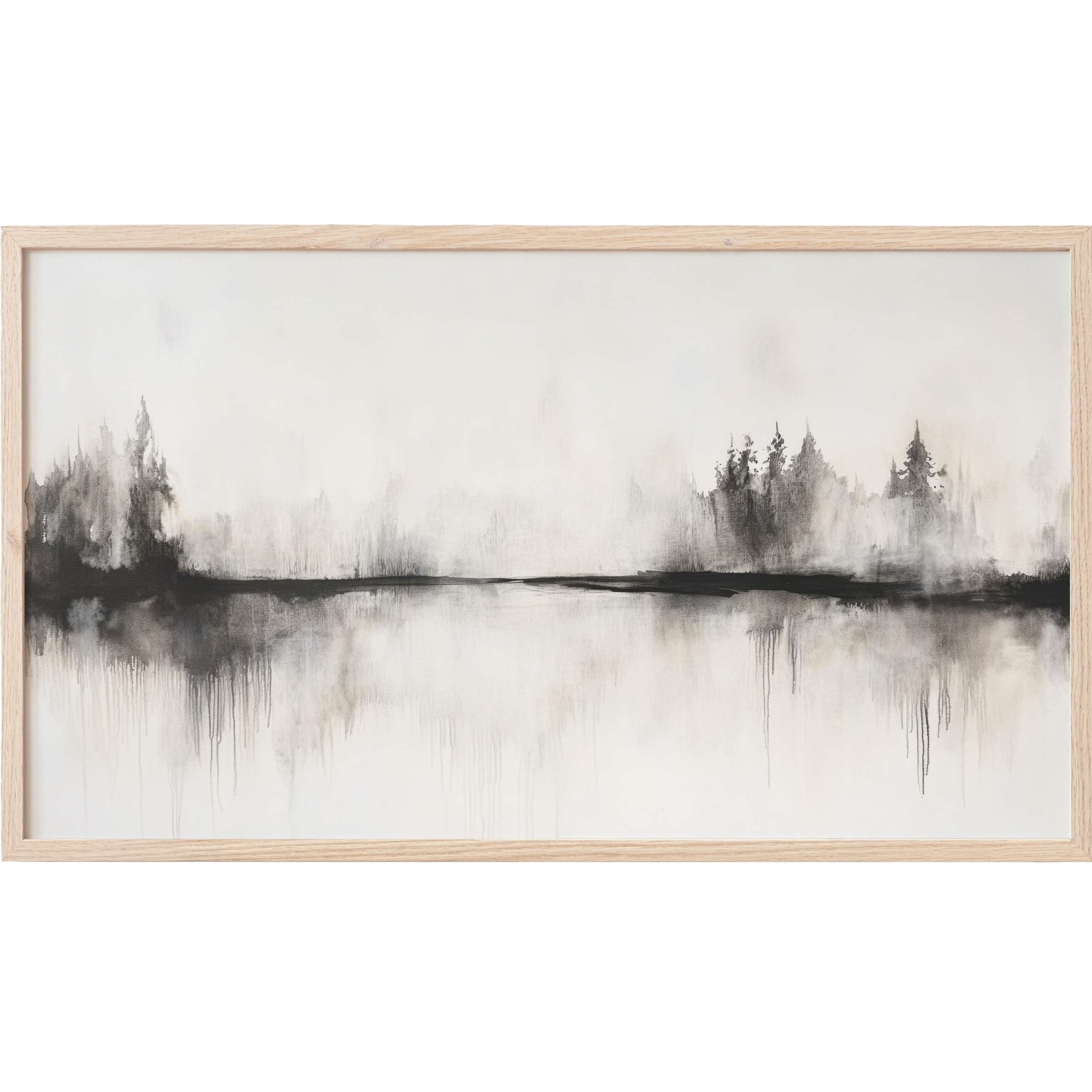Monochrome misty forest reflected on water in soft gradients, an elegant neutral Frame TV Art for modern spaces