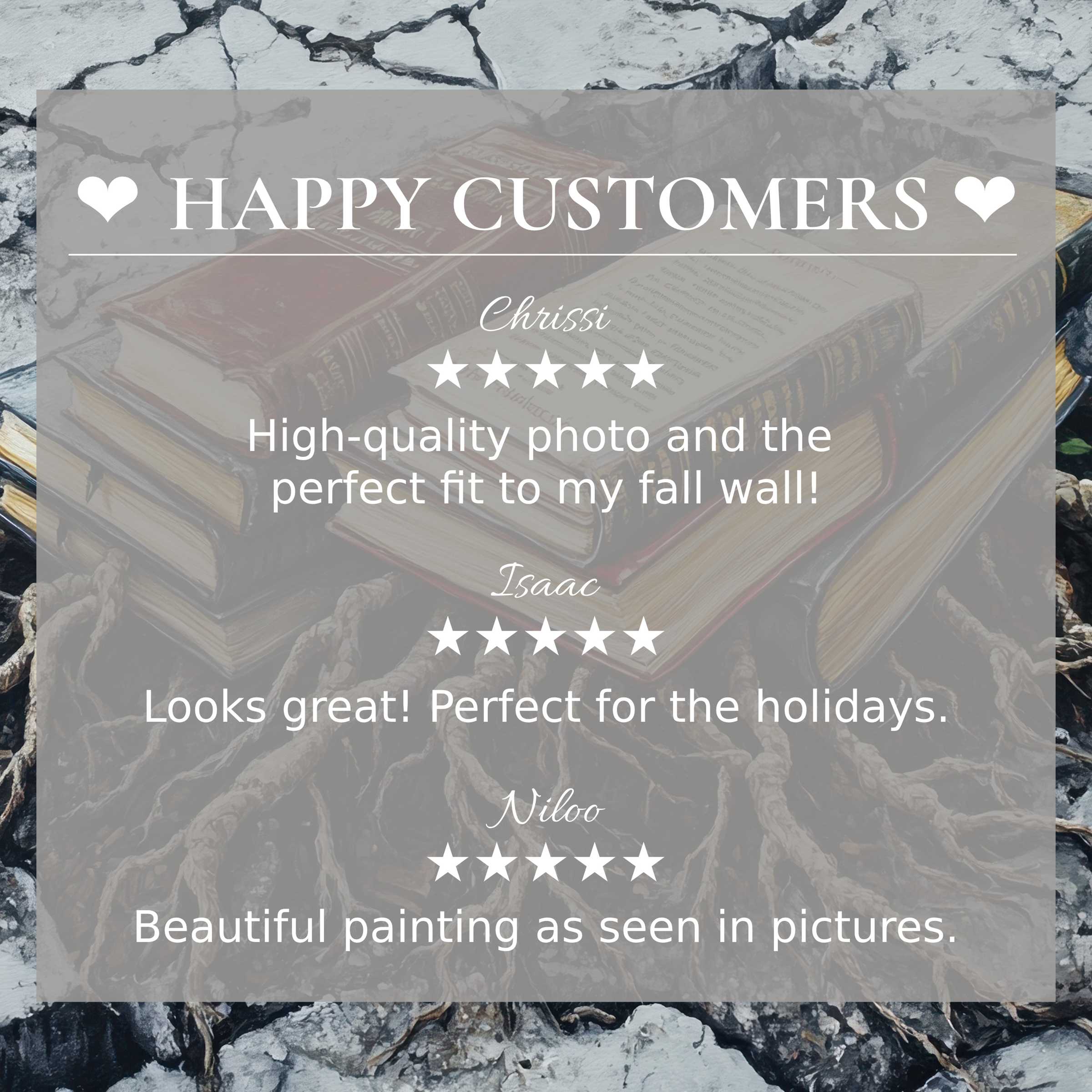 Street art for Frame TV with textured roots background, showcasing happy customer reviews and refined product elegance