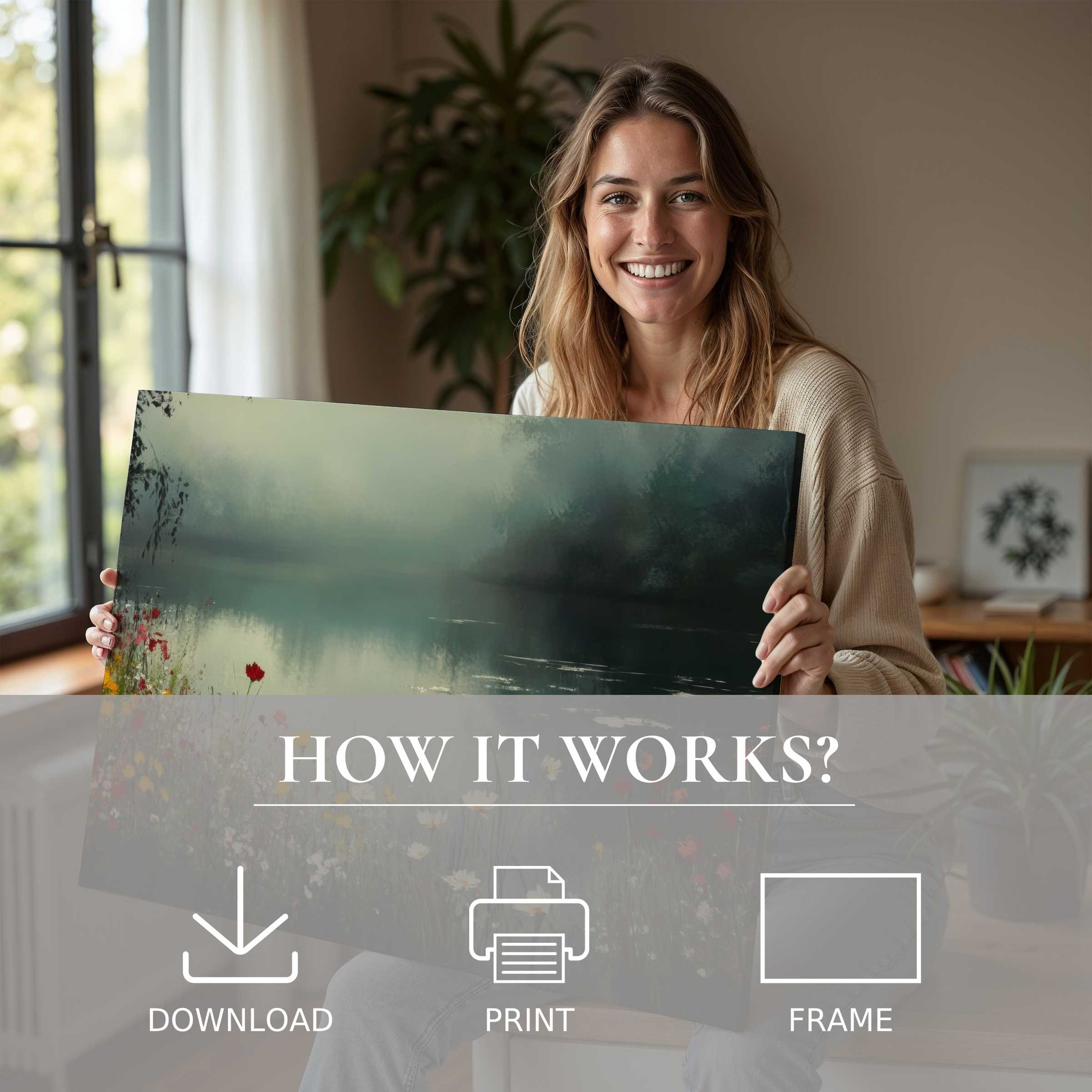 Radiant joy sparked by a summer digital art print, bringing tranquil beauty and effortless elegance to modern living spaces