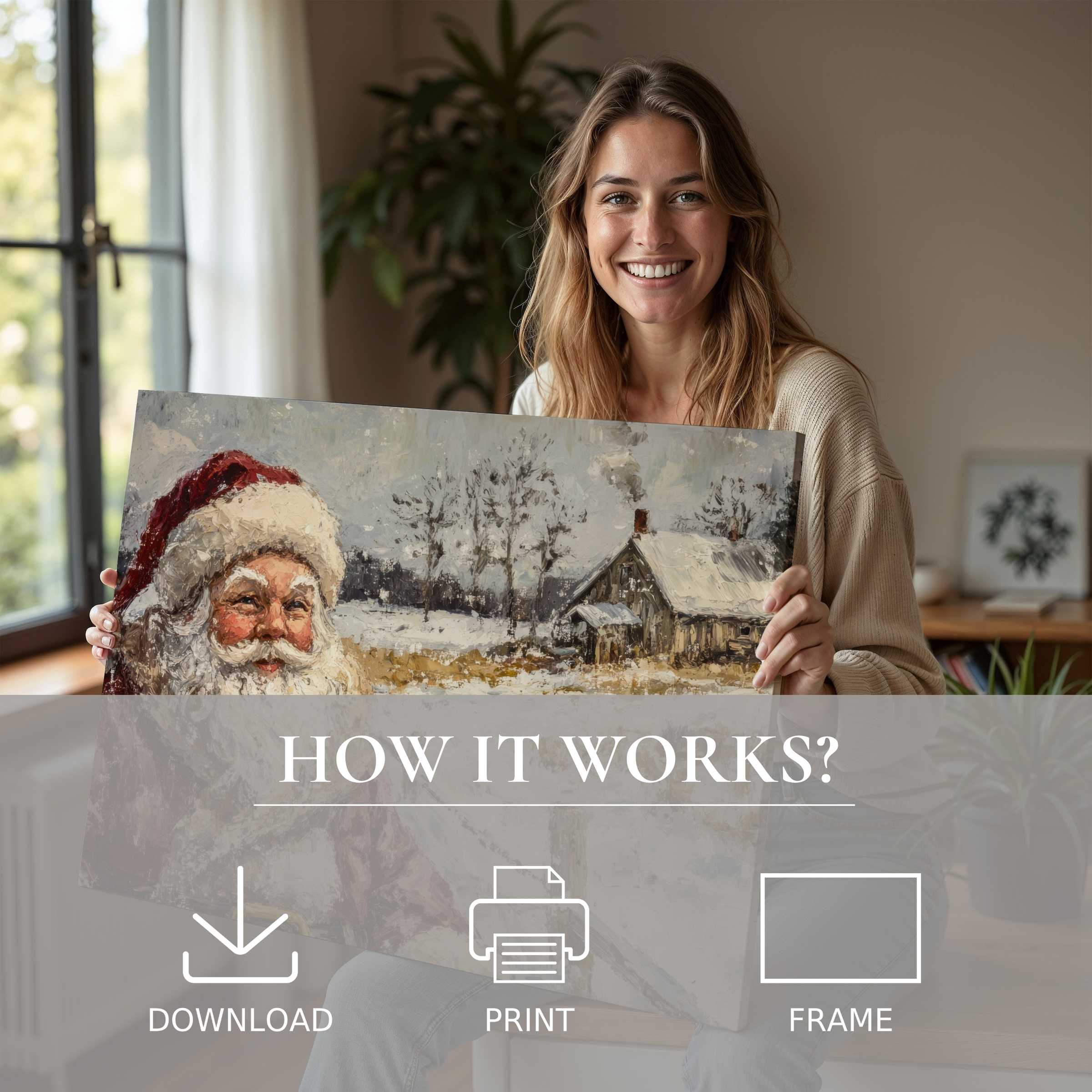 Joyful connection with Christmas digital art print brings warmth to modern living, effortlessly enhancing serene spaces