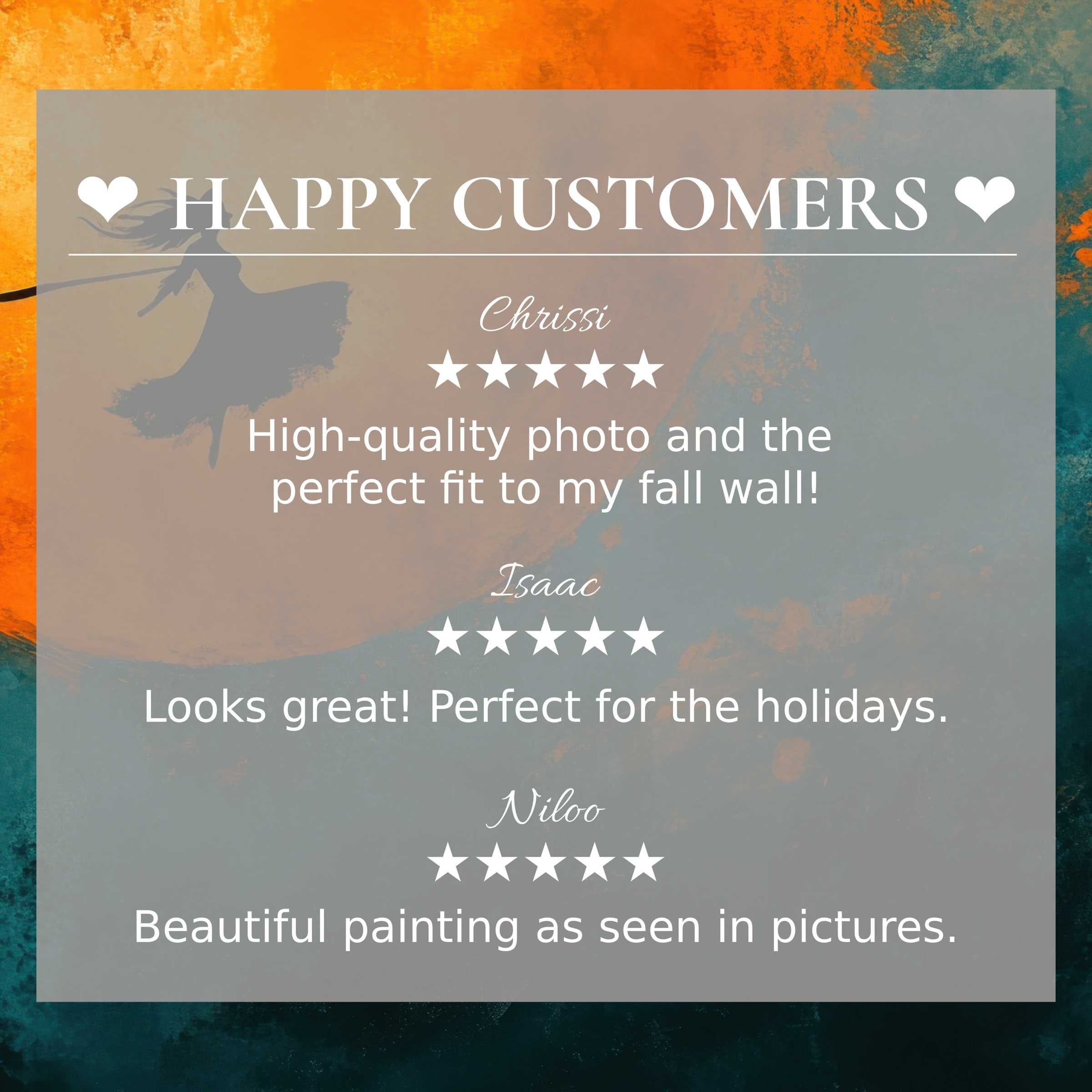 Elegant halloween art for Frame TV with abstract sunset hues and happy customer reviews building trust and style