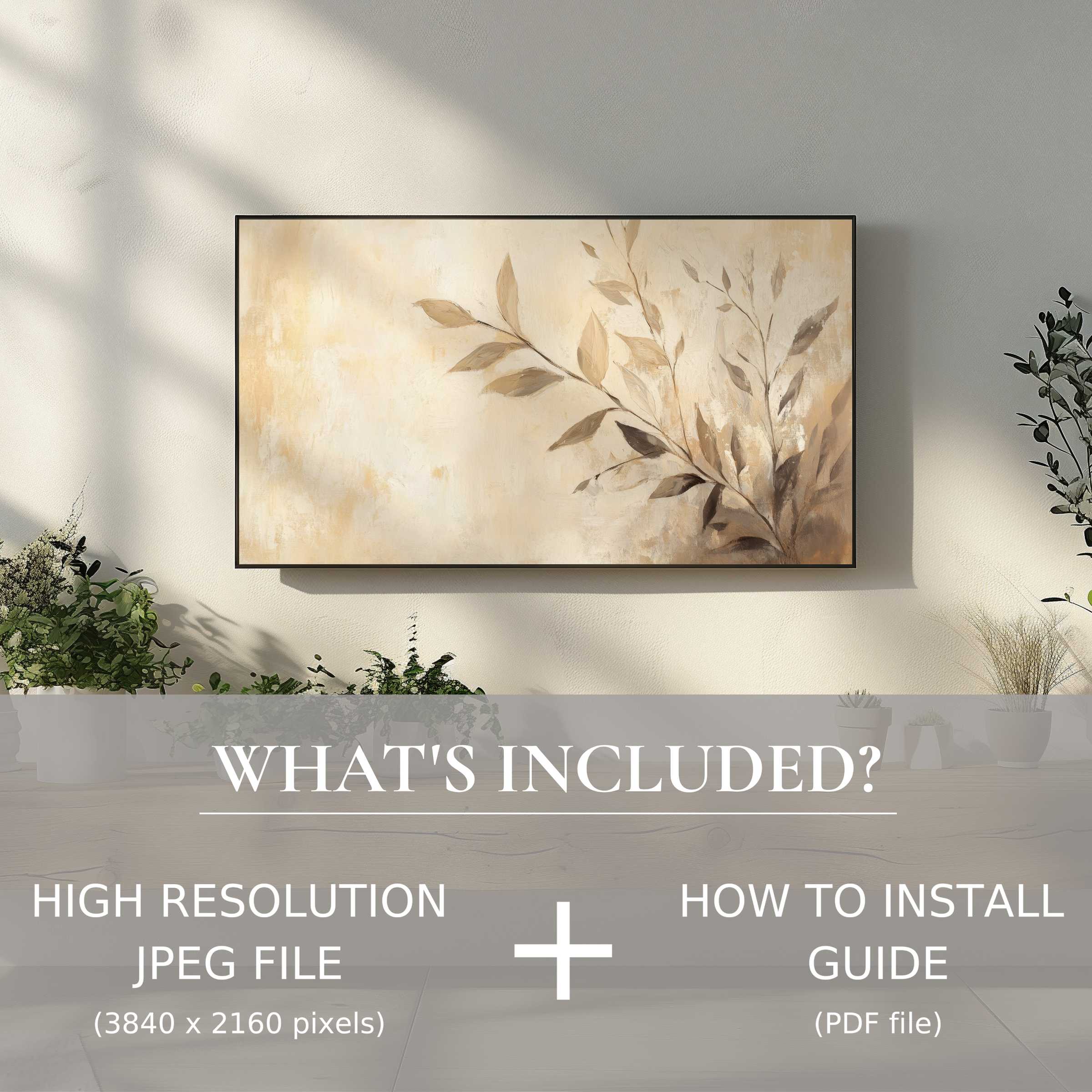 Elegant botanical digital TV art download enhances modern living spaces with easy, high-res digital use and installation guide
