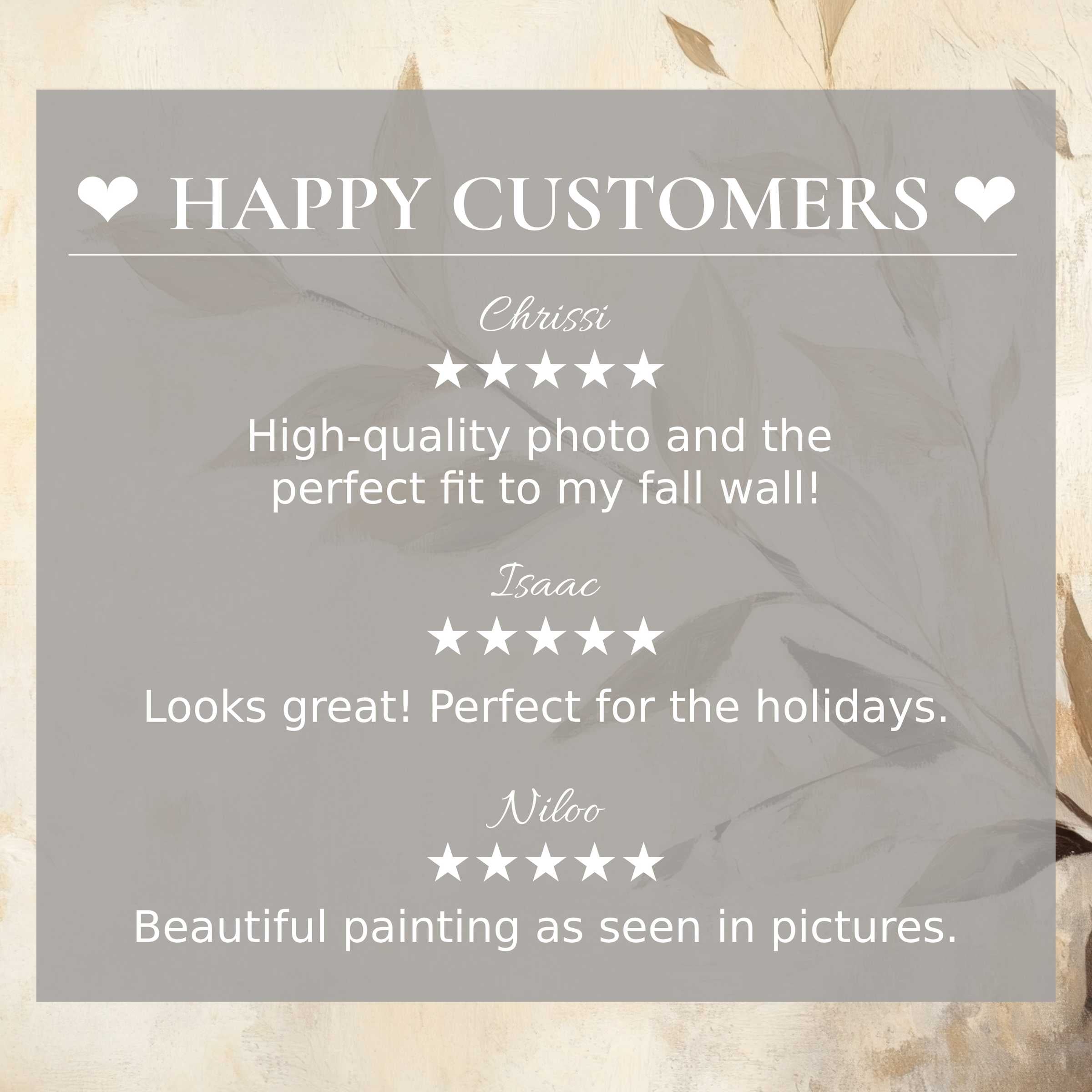 Botanical art for Frame TV with subtle leafy background, showcasing trust through happy customer reviews and elegant style