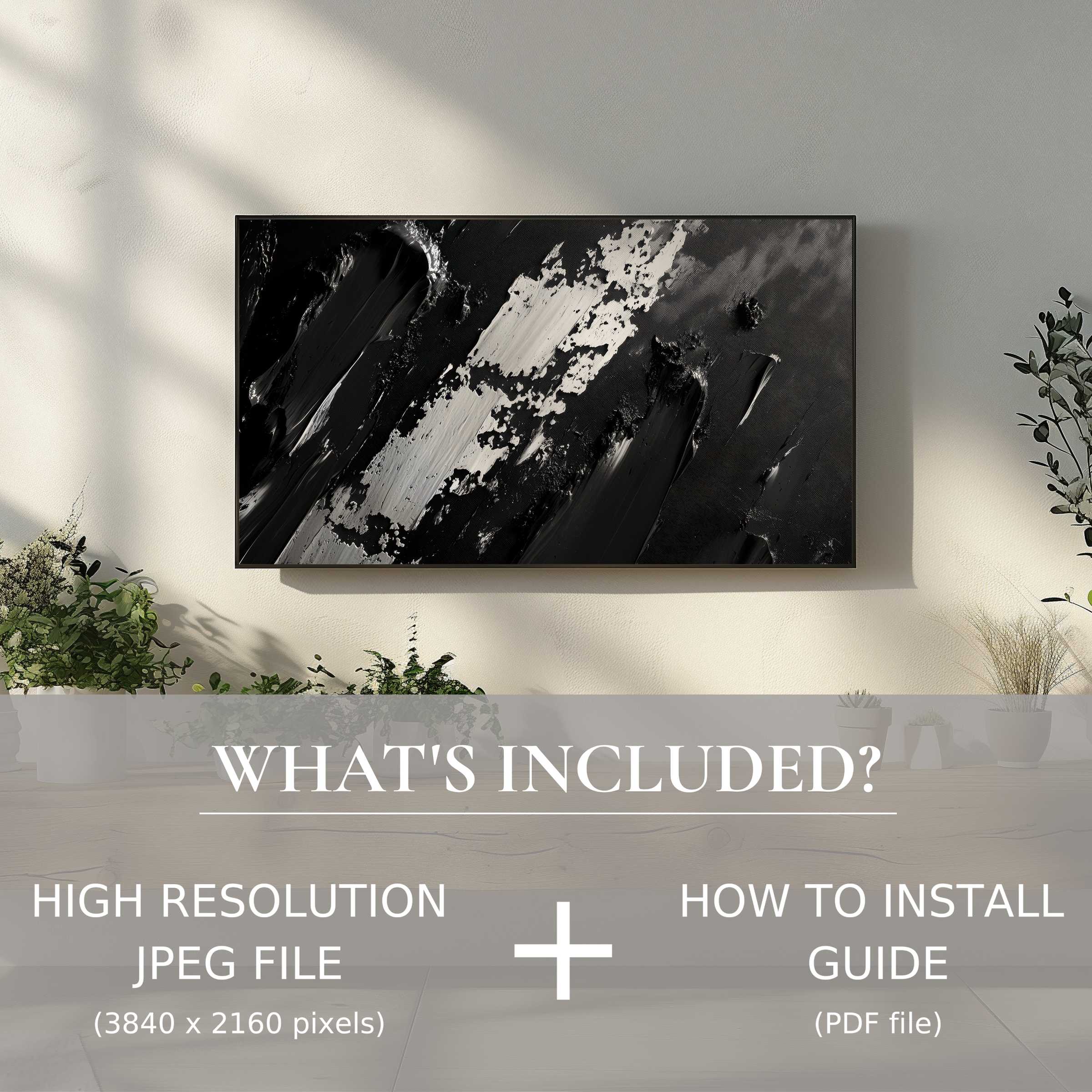Elegant abstract digital TV art download in chic living space, easy digital use, instantly elevates modern home decor