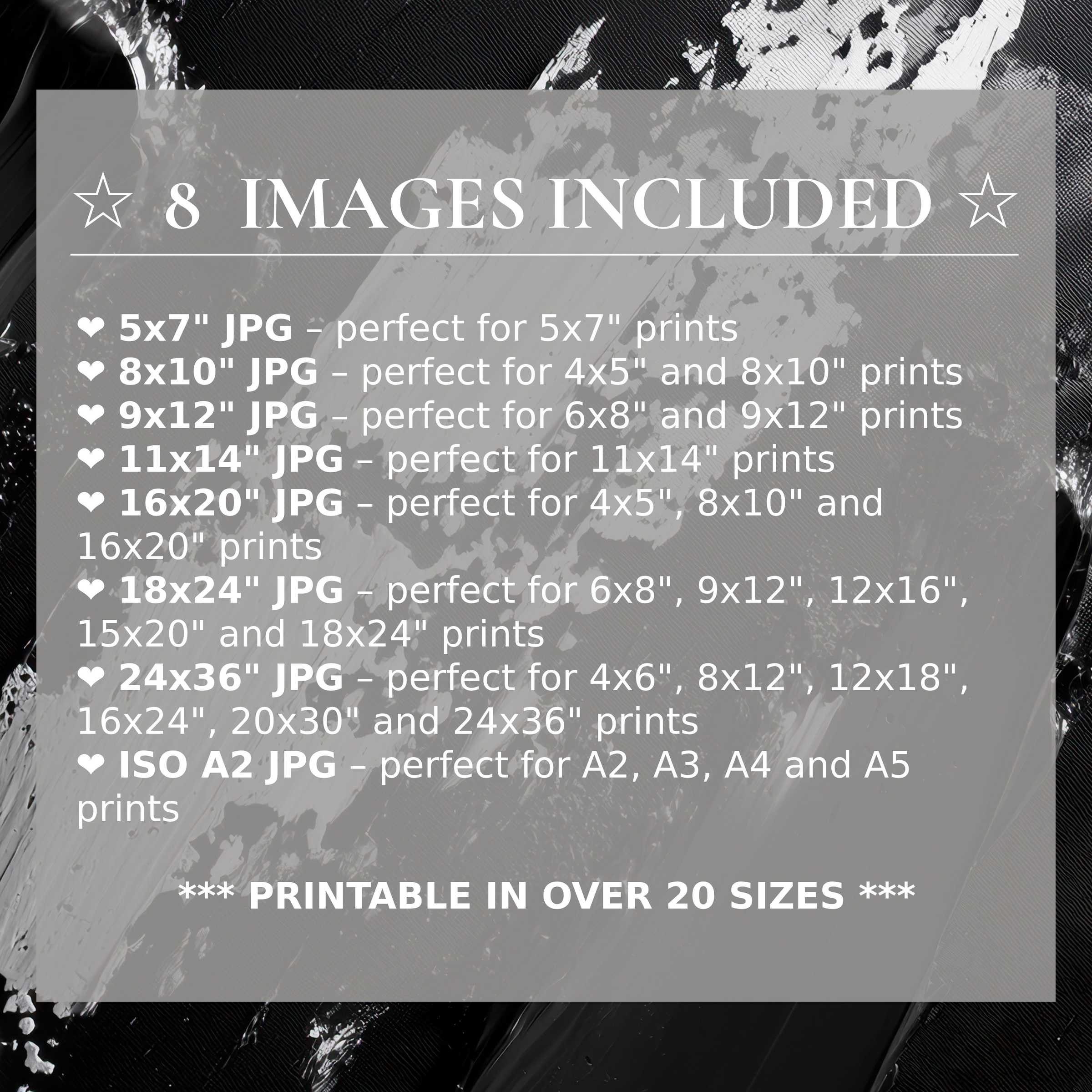 Radiant abstract digital print in monochrome tones, delivering timeless elegance and bold contrast, includes 8 high-quality sizes